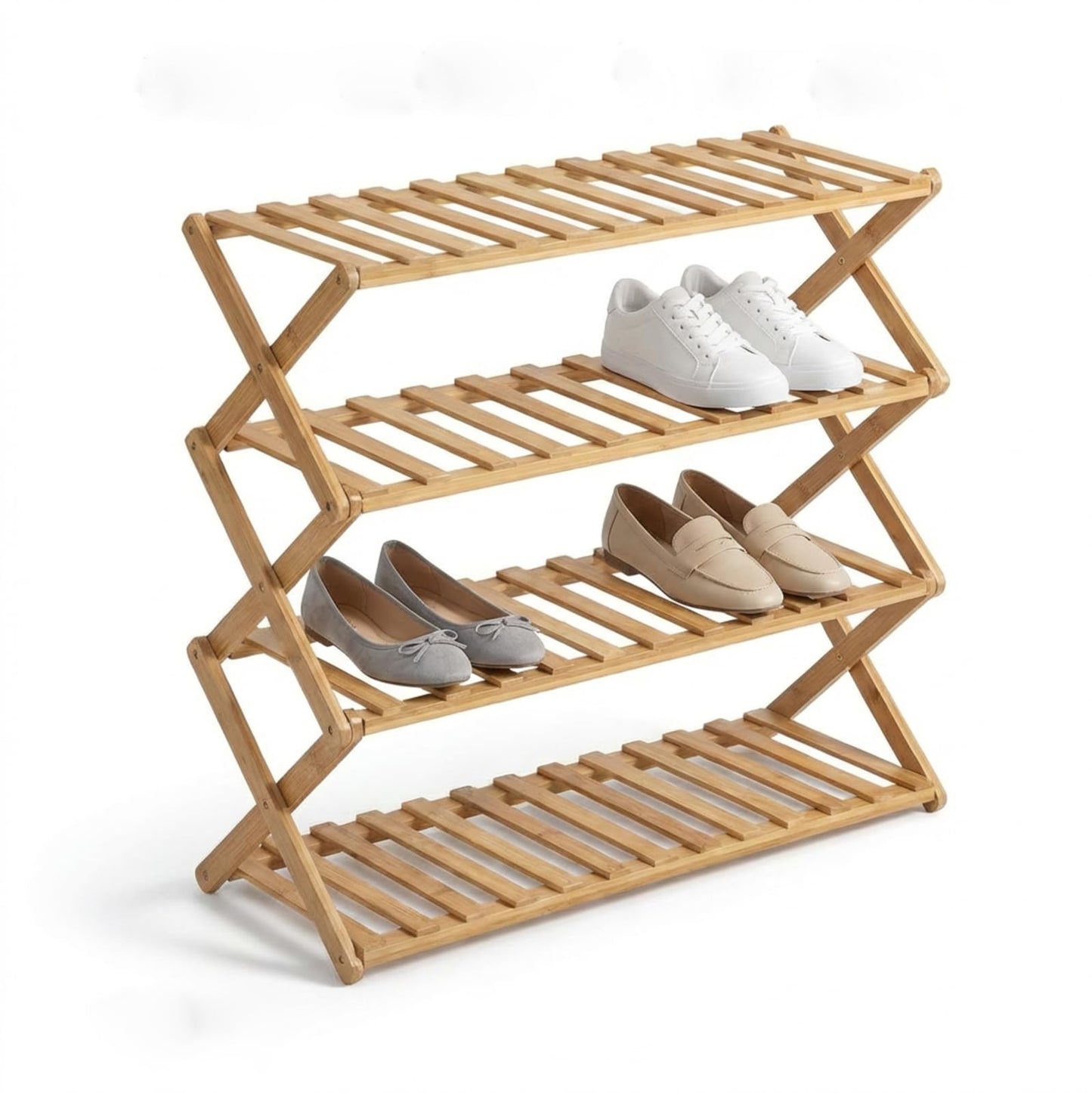 Bambus Schuhregal, klappbar (4-stöckig), 4-stufig