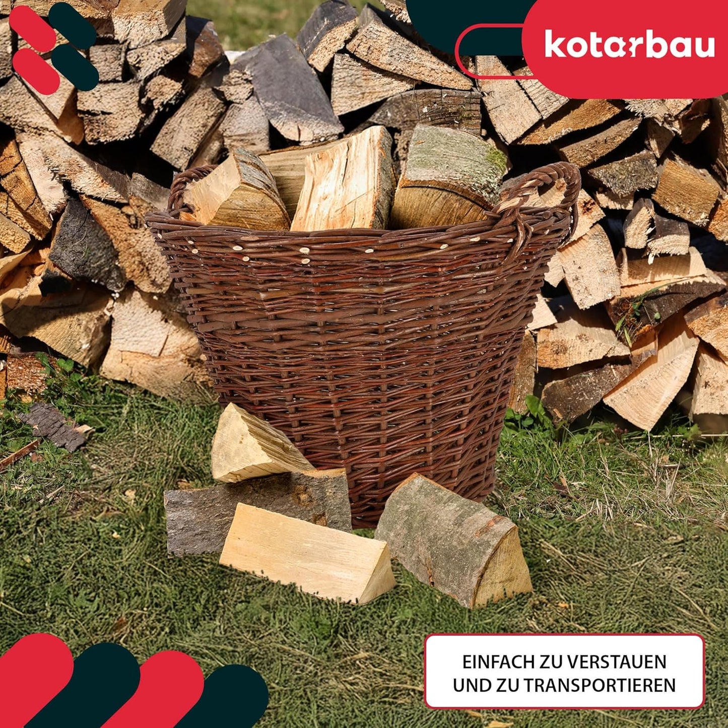 Weidenkorb mit Griffen für Holzaufbewahrung, ø 60 cm
