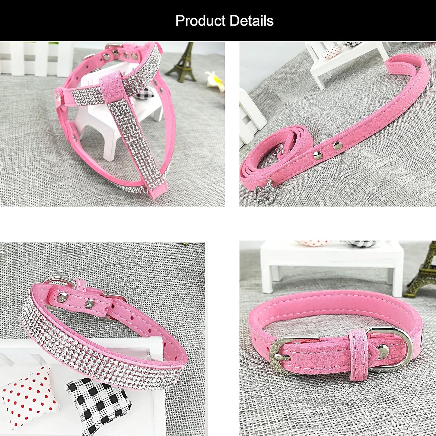 Hundehalsband & Geschirr Set mit Leine, S Rosa