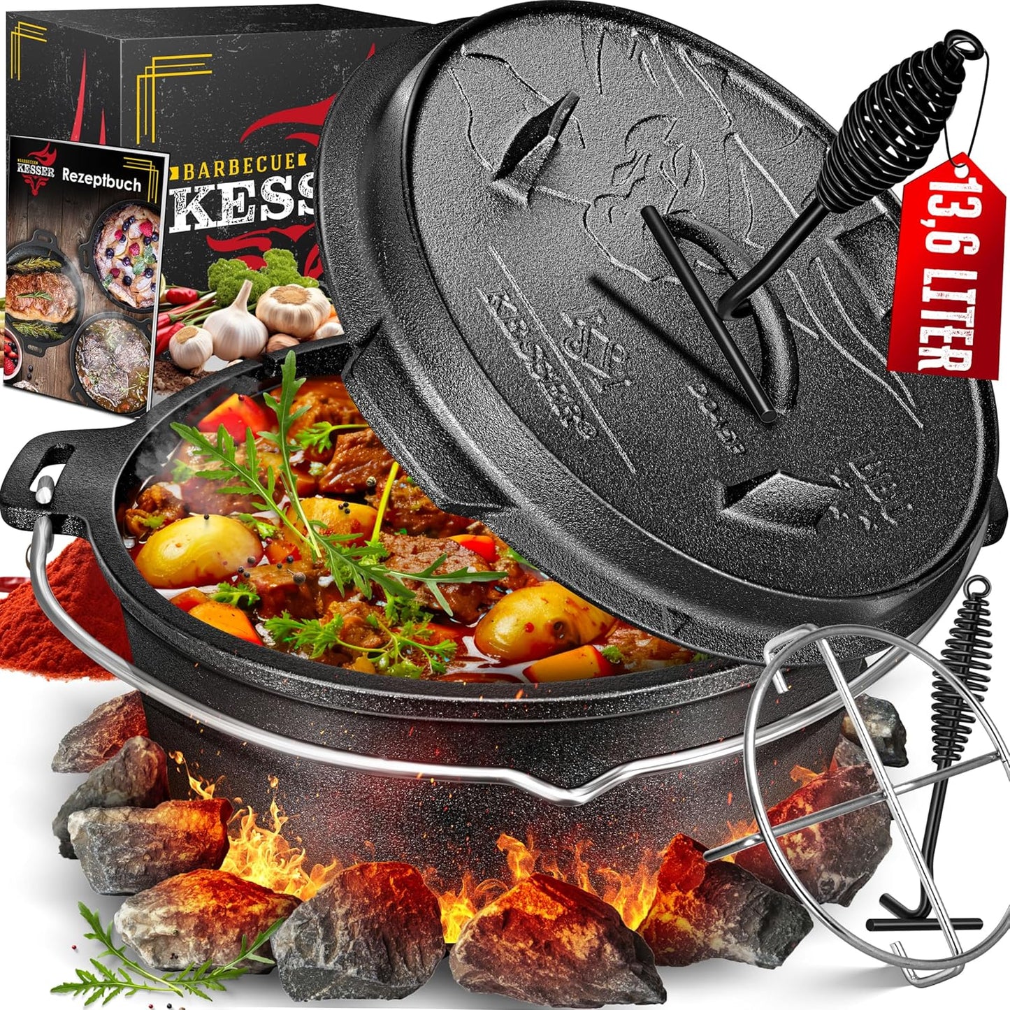BBQ Dutch Oven Set, DO12P - 13.6 Liter Topf ohne Füsse