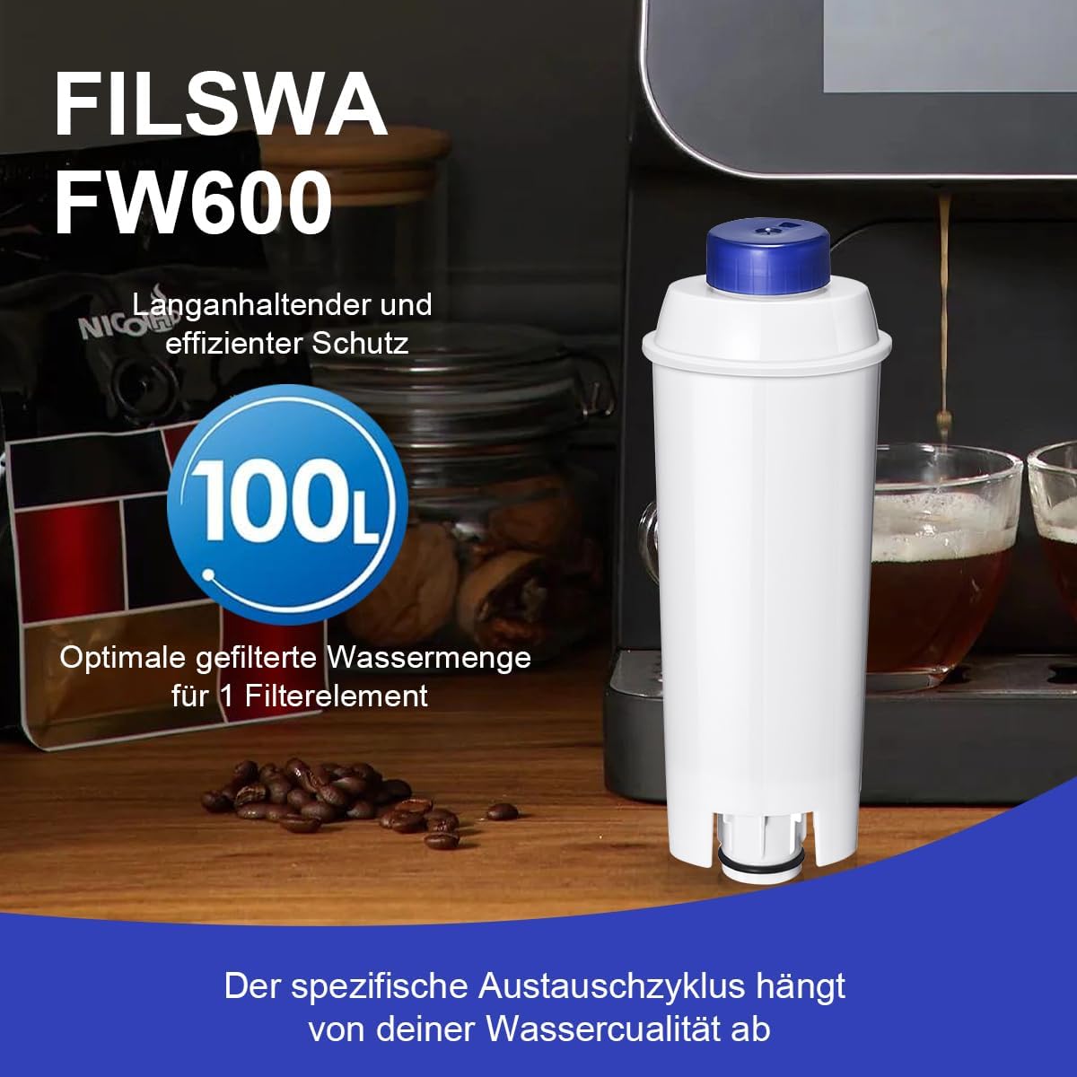 FW600 Wasserfilter-Set für Delonghi Kaffeevollautomaten, 6 Stück