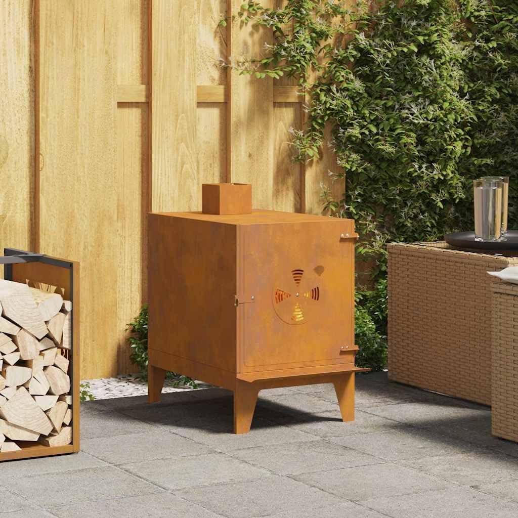 Tragbarer Garten-Holzofen aus Cortenstahl, Braun