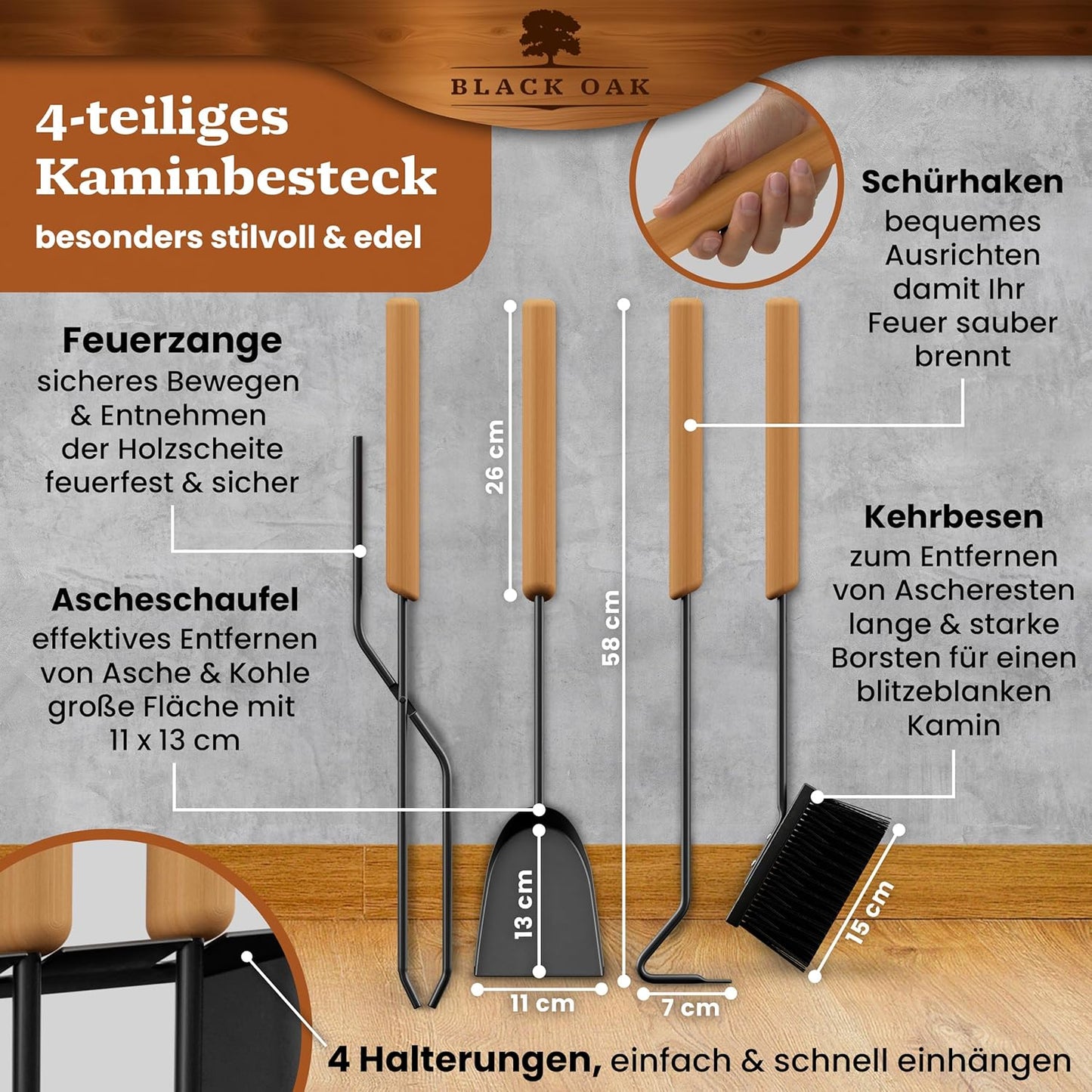 5-teiliges Kaminbesteck, Davos 5-teilig Schwarz