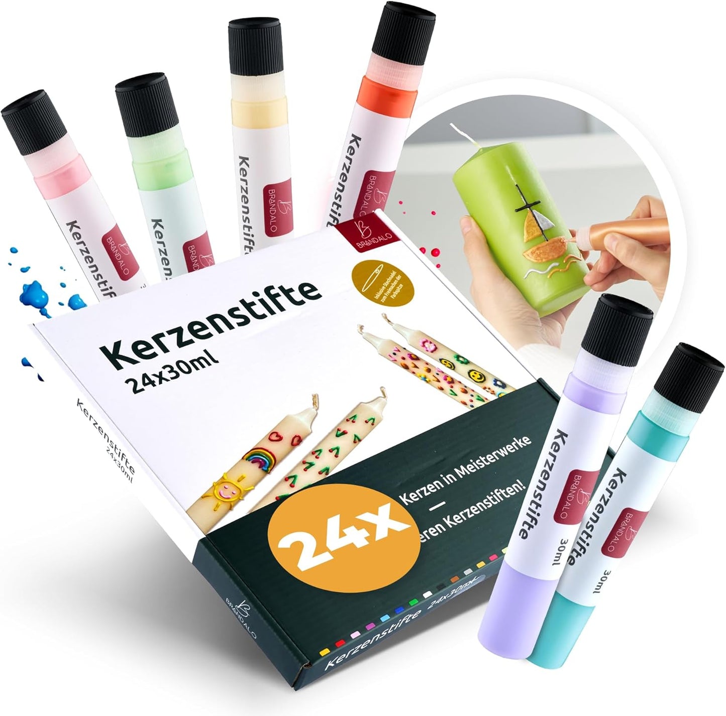 24er- Set Kerzenstifte für Kerzendekoration, 24 leuchtende Farben á 30ml