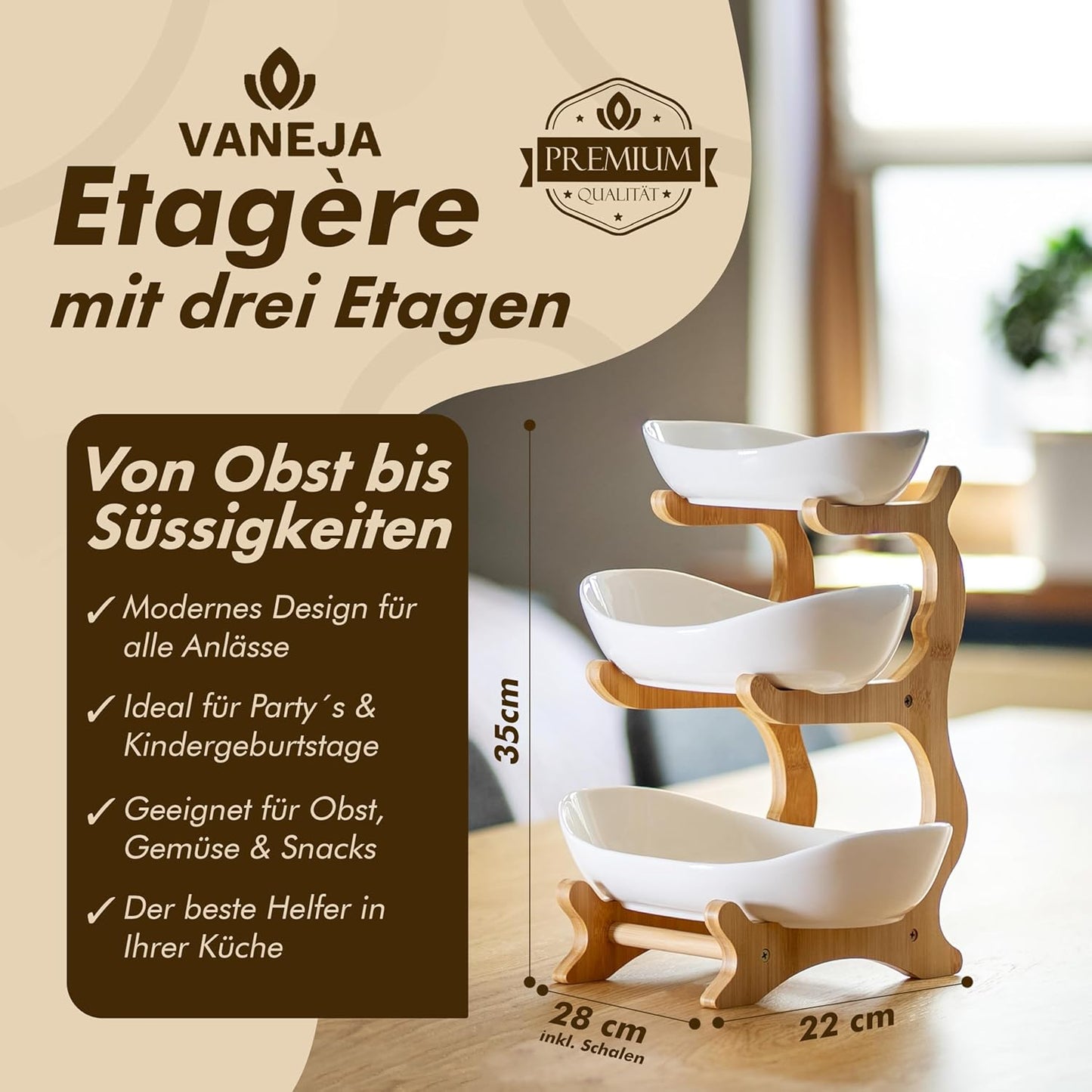 3-stöckige Obst-Etagere, Weiß