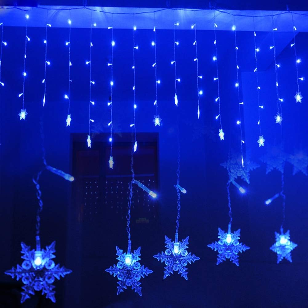 LED Lichterkette Schneeflockenvorhang mit 8 Modi & 96 LEDs, Blau