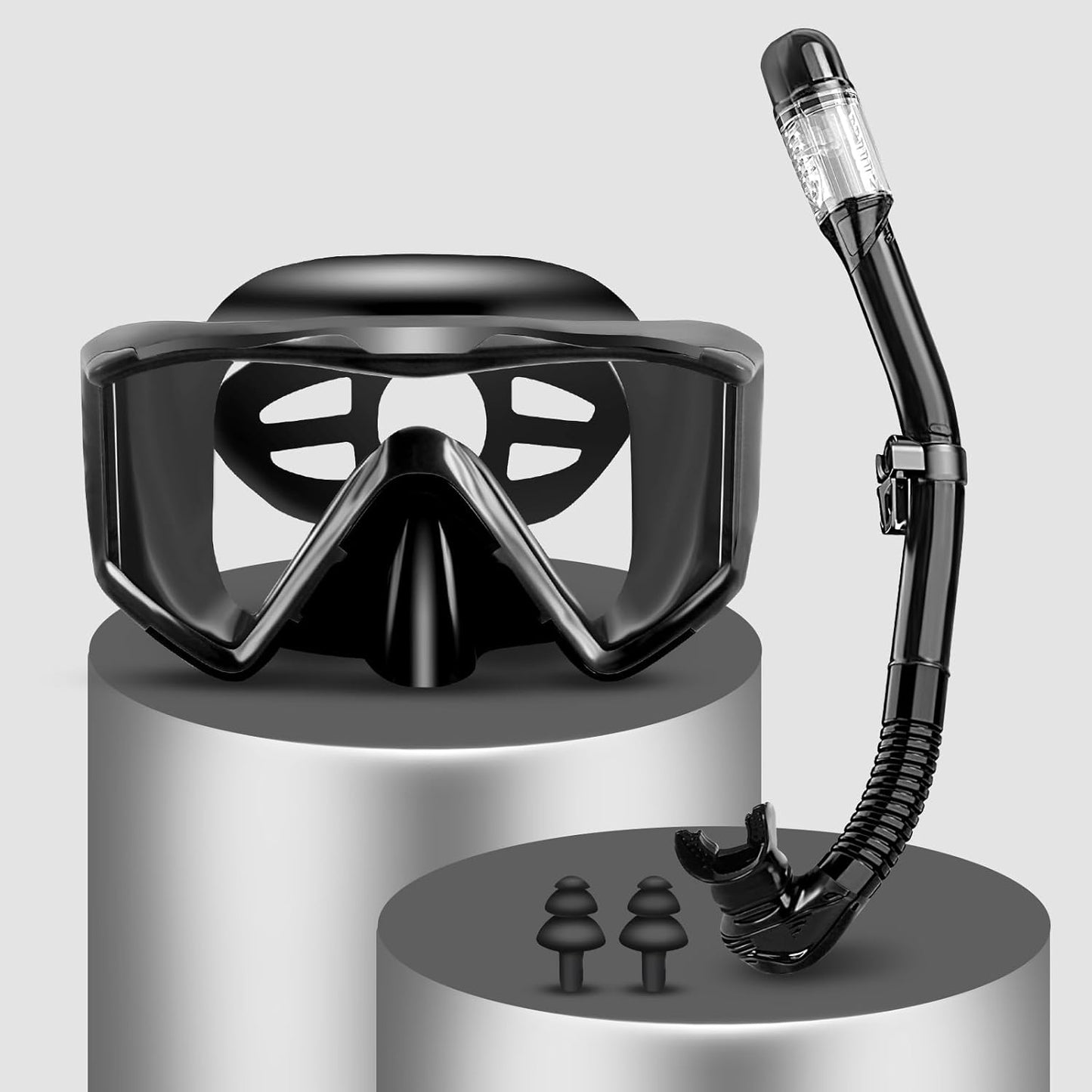 Schnorchelset mit Tauchmaske und Dry Schnorchel, Schwarz