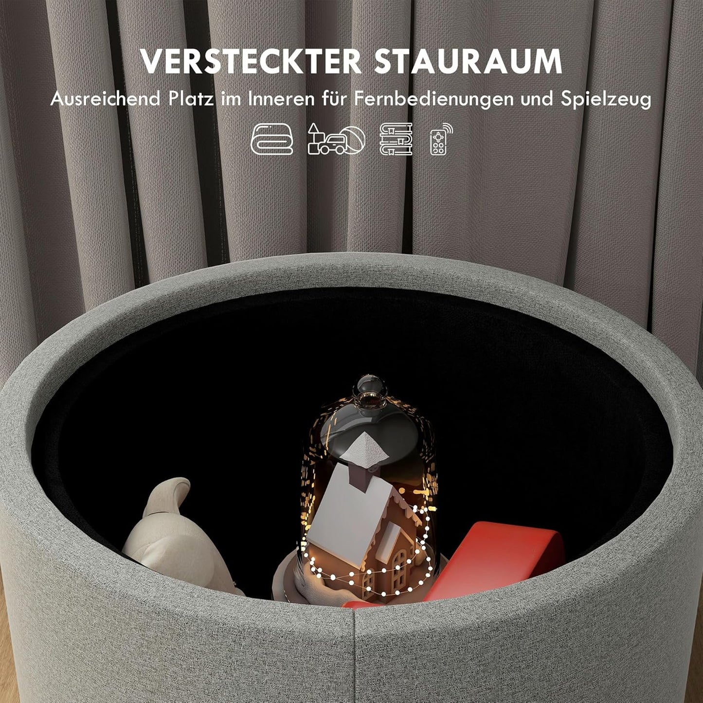 Polsterhocker mit Stauraum, Grau