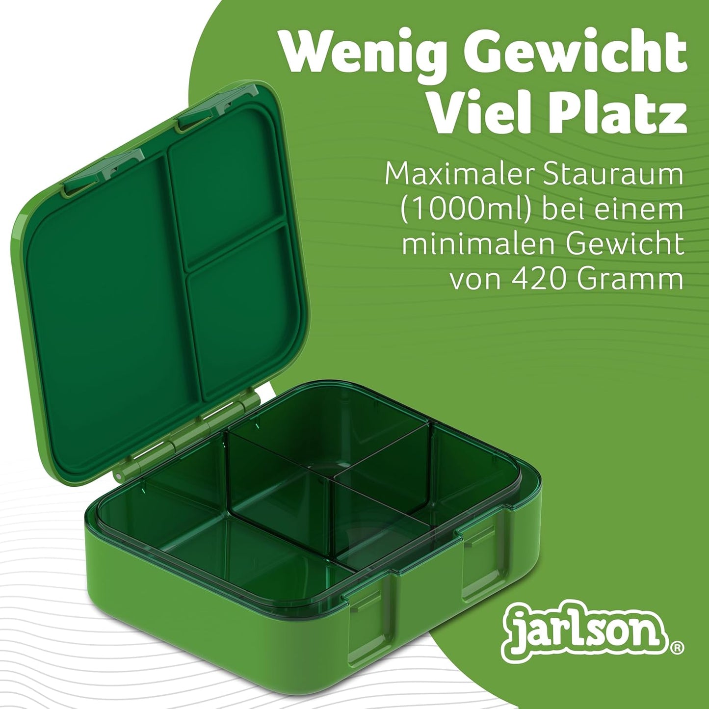 Kinder Bento Lunchbox mit Trennfächern, Dinosaurier Grün V2