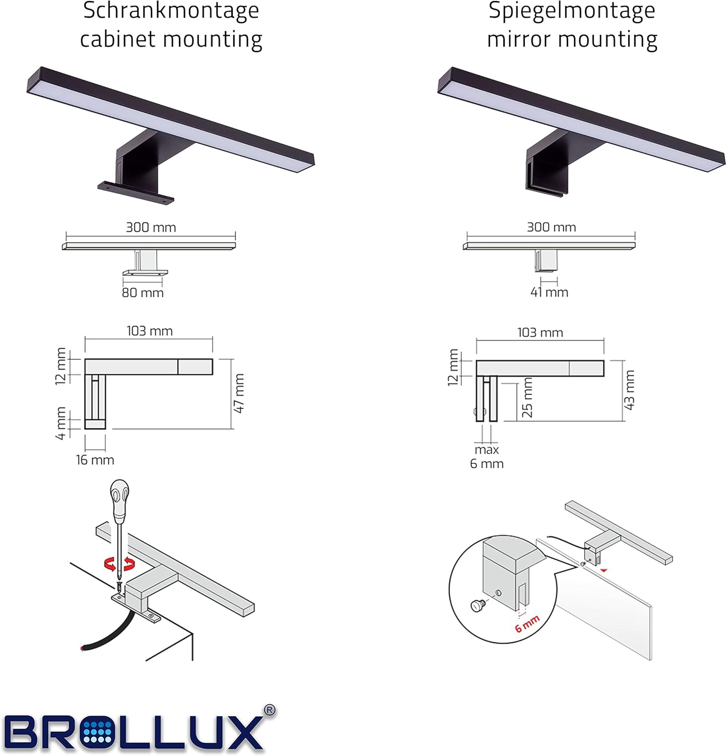 LED-Spiegelleuchte mit Stecker