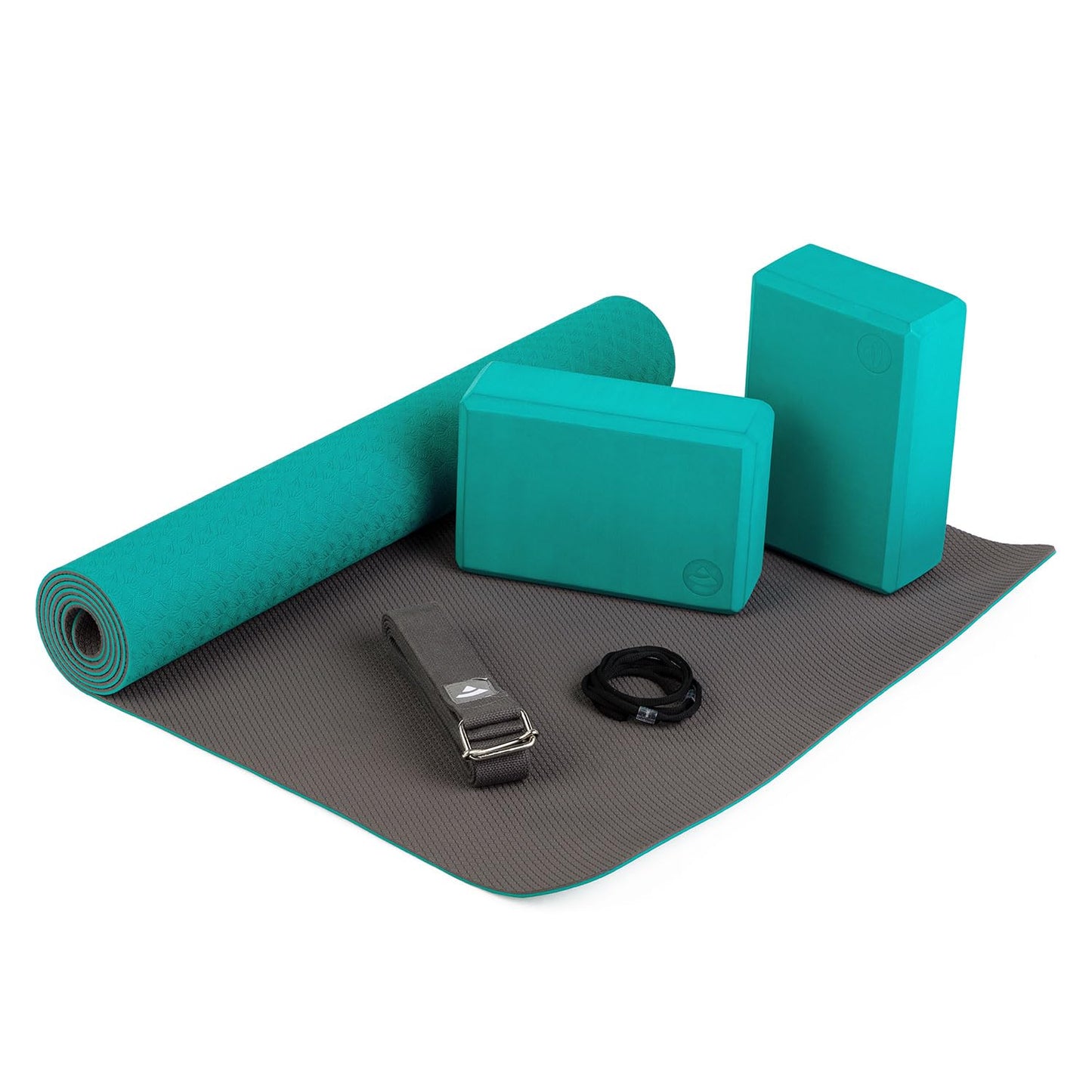 Yoga Starter-Set mit Matte, Blöcken & Gurt, petrol