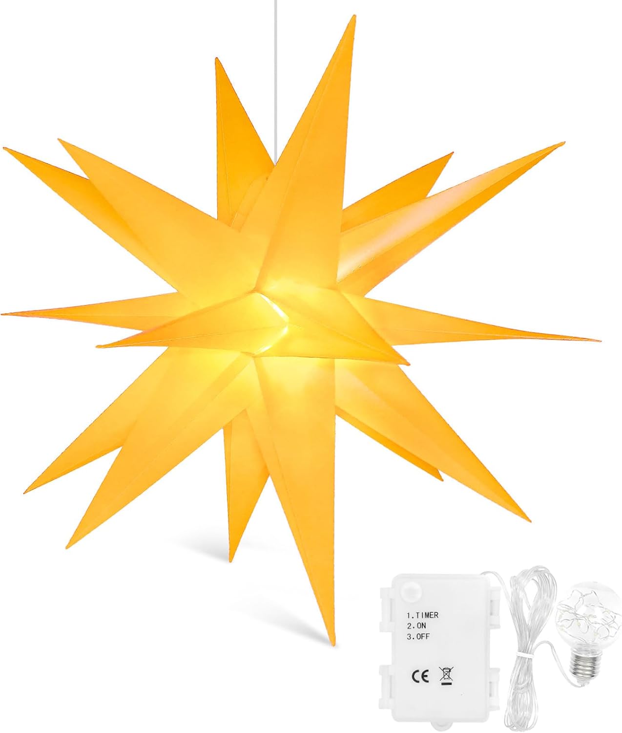 3D Weihnachtsstern mit Timer, Gelb 58cm