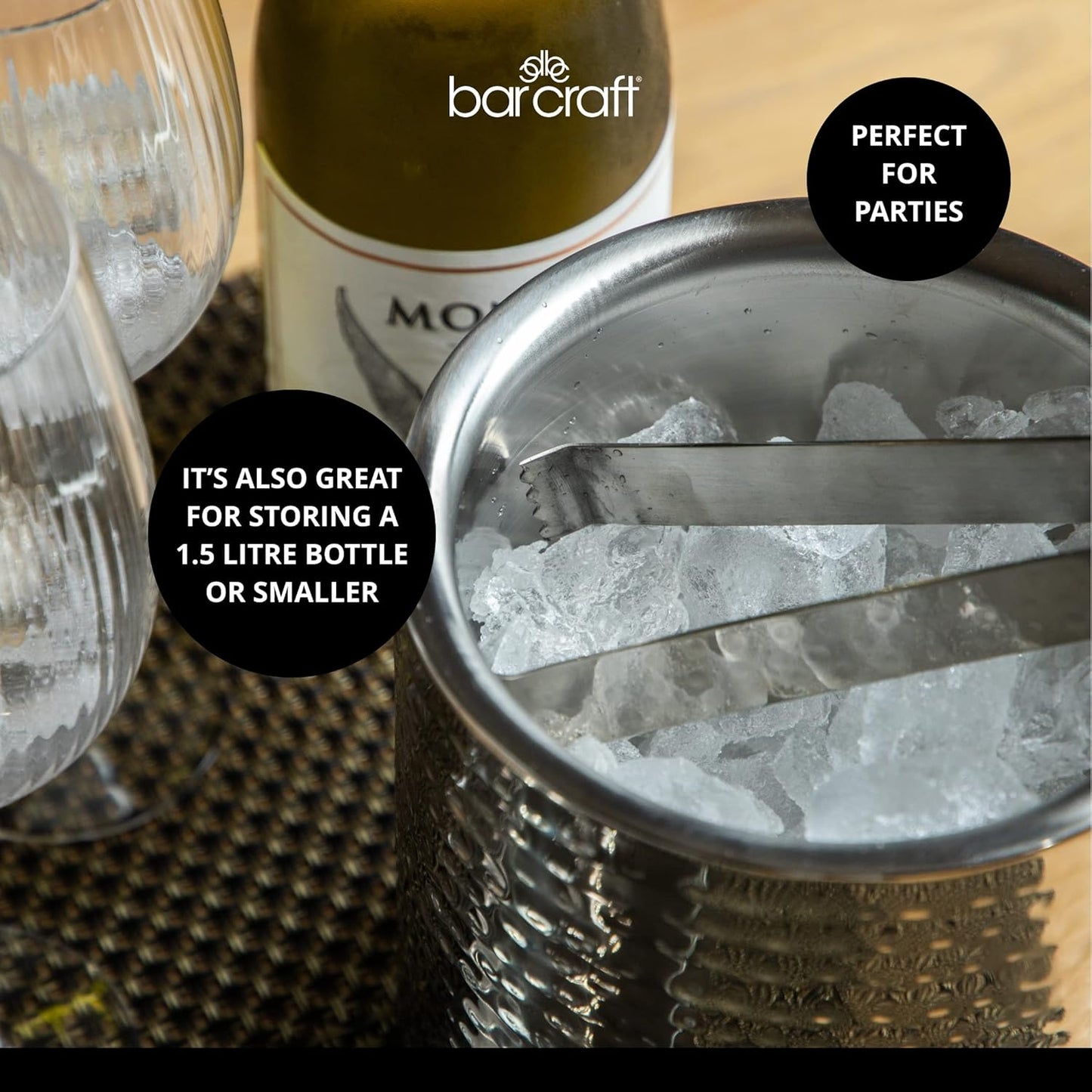 Eiskübel mit Deckel und Zange, Gehämmerte Oberfläche. Single