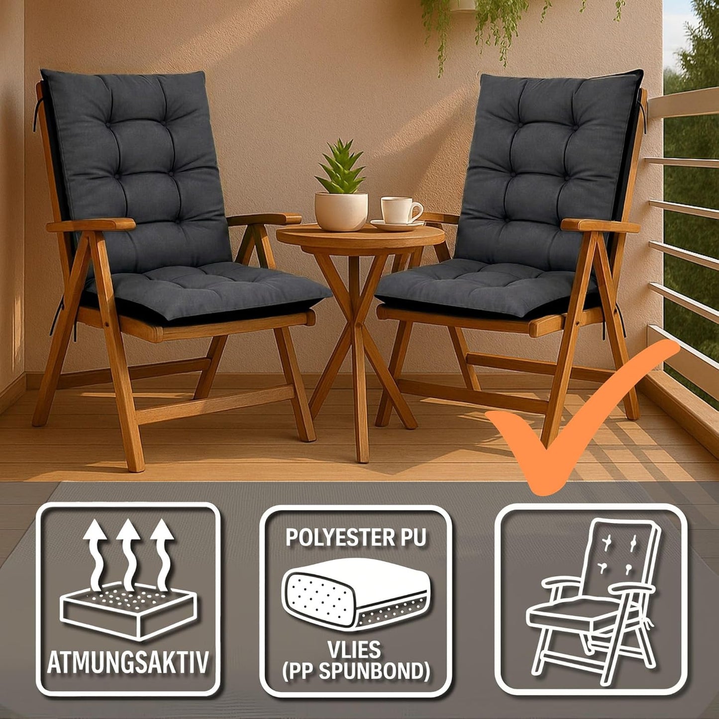 Gartenstuhlauflage, 4 Stück, Graphit Set: 4x 50x120 cm
