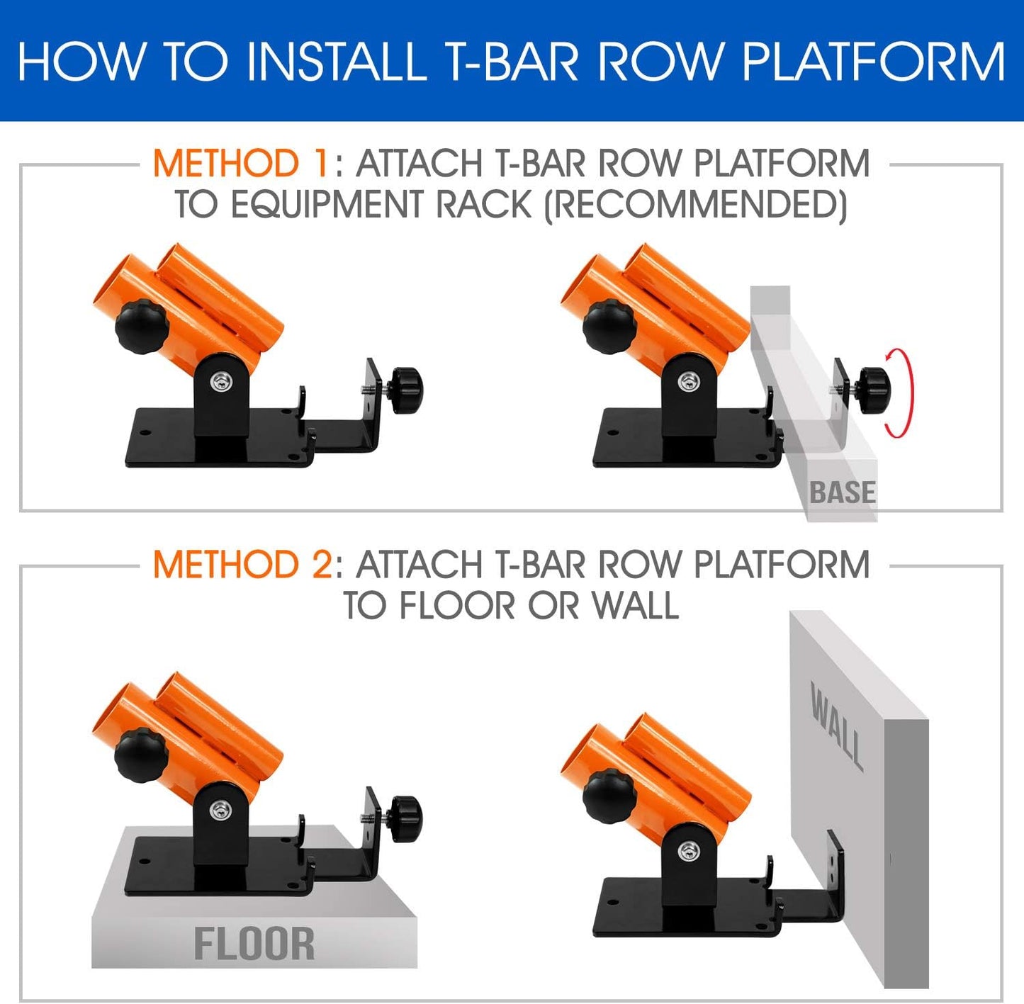 T-Bar Row Plattform 360° schwenkbar für Heimtraining, B. Orange