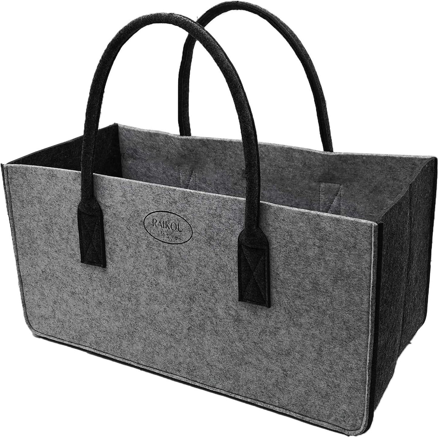 Filz-Tasche Shopper & Kaminholztasche, 50x25x25cm Grau/Anthrazit