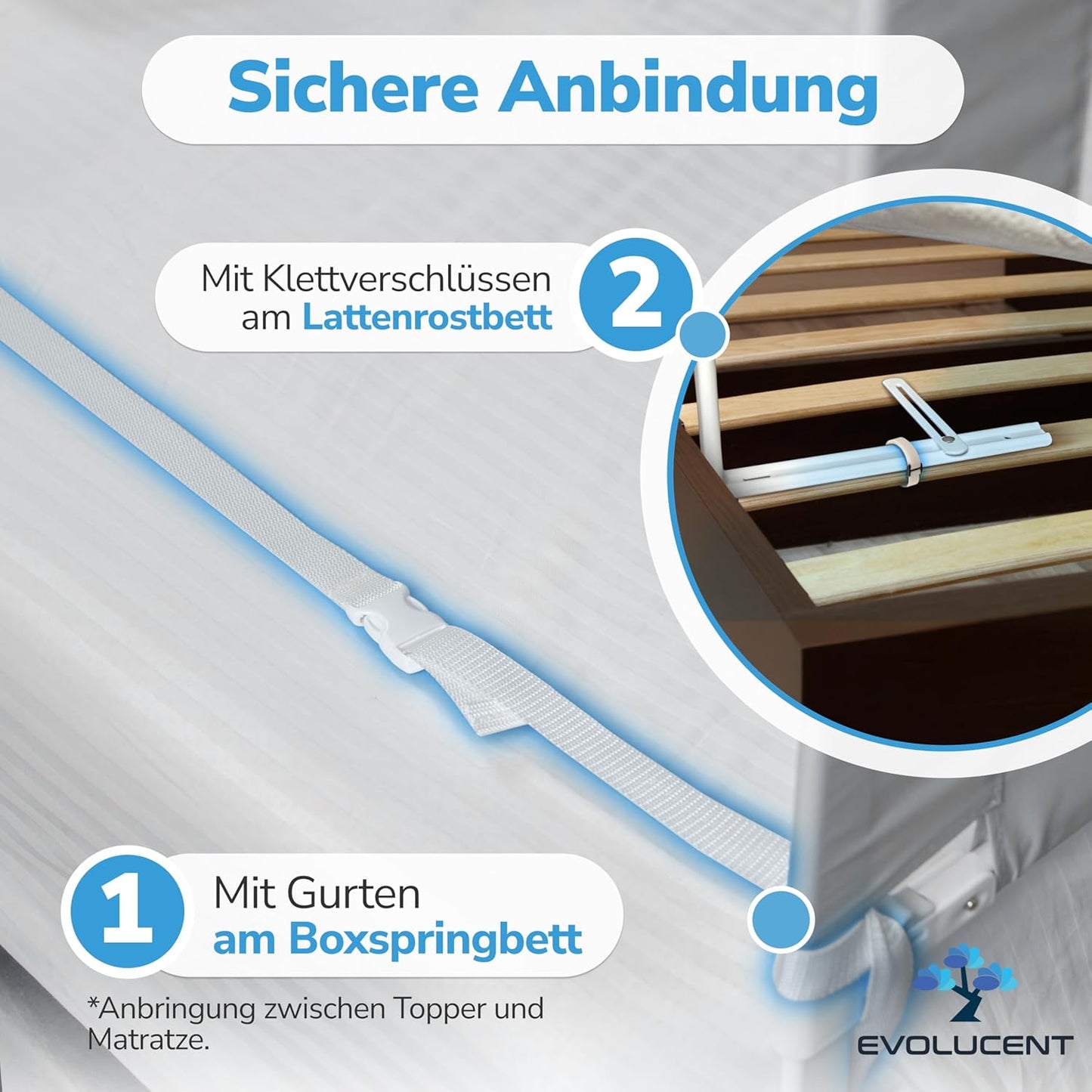 Höhenverstellbares Bettgitter für Boxspringbett, 180 cm