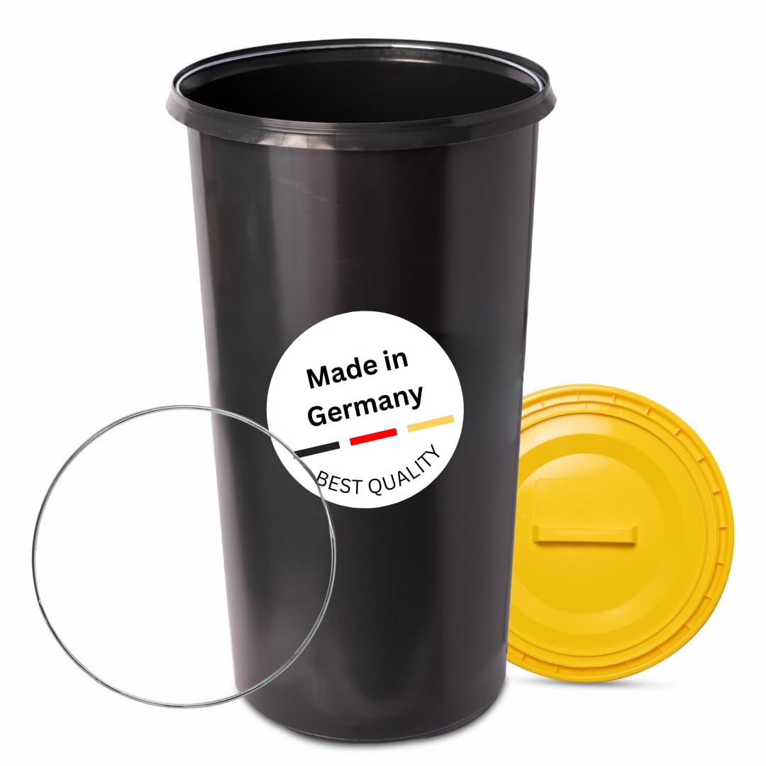Müllsackständer 60L mit Deckel und Ring, schwarz-gelb