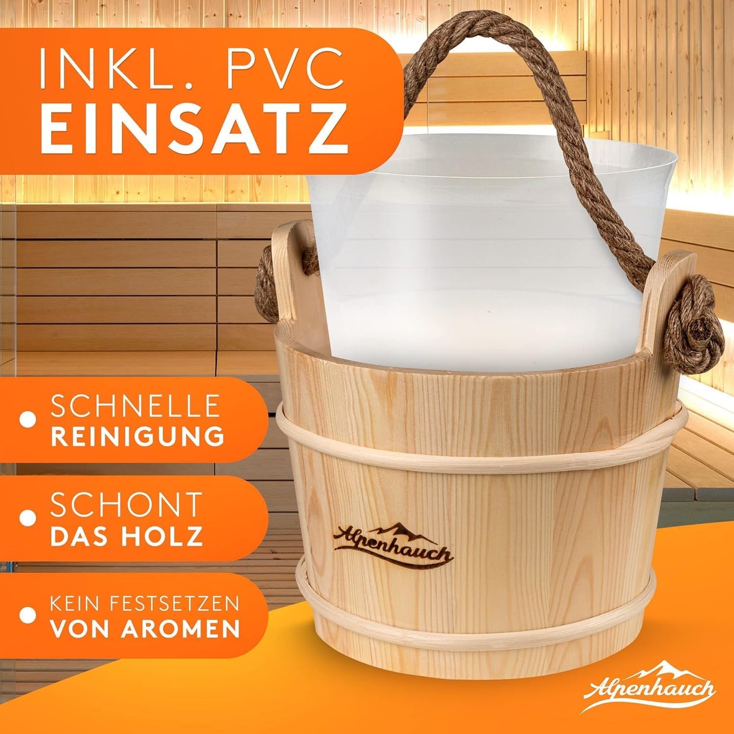 Saunaeimer-Set mit Kelle, Sanduhr & Thermometer, Saunaeimer mit Kelle, Sanduhr und Thermometer
