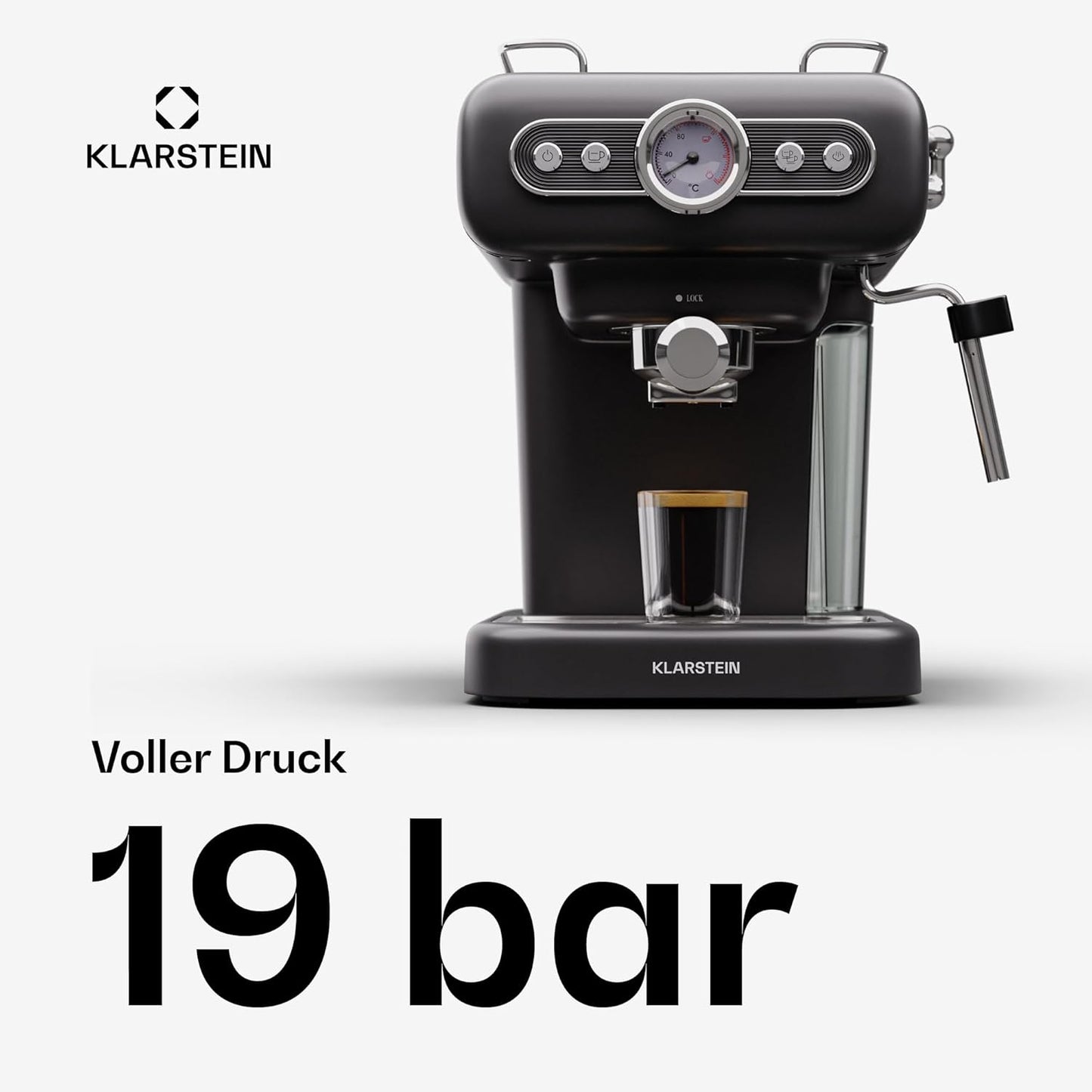 Retro Espressomaschine mit Milchaufschäumer, Espressionata evo Schwarz