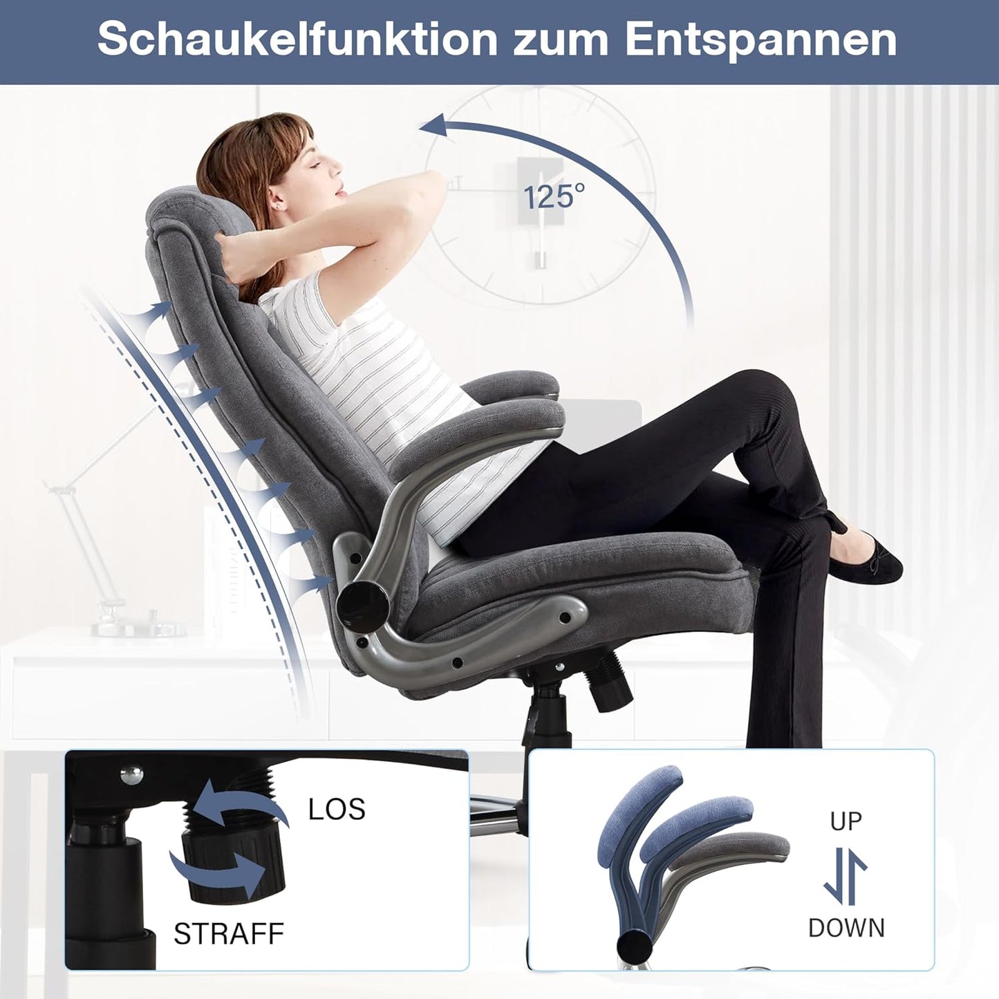 Ergonomischer Bürostuhl mit verstellbarer Rückenlehne, Dunkelgrau