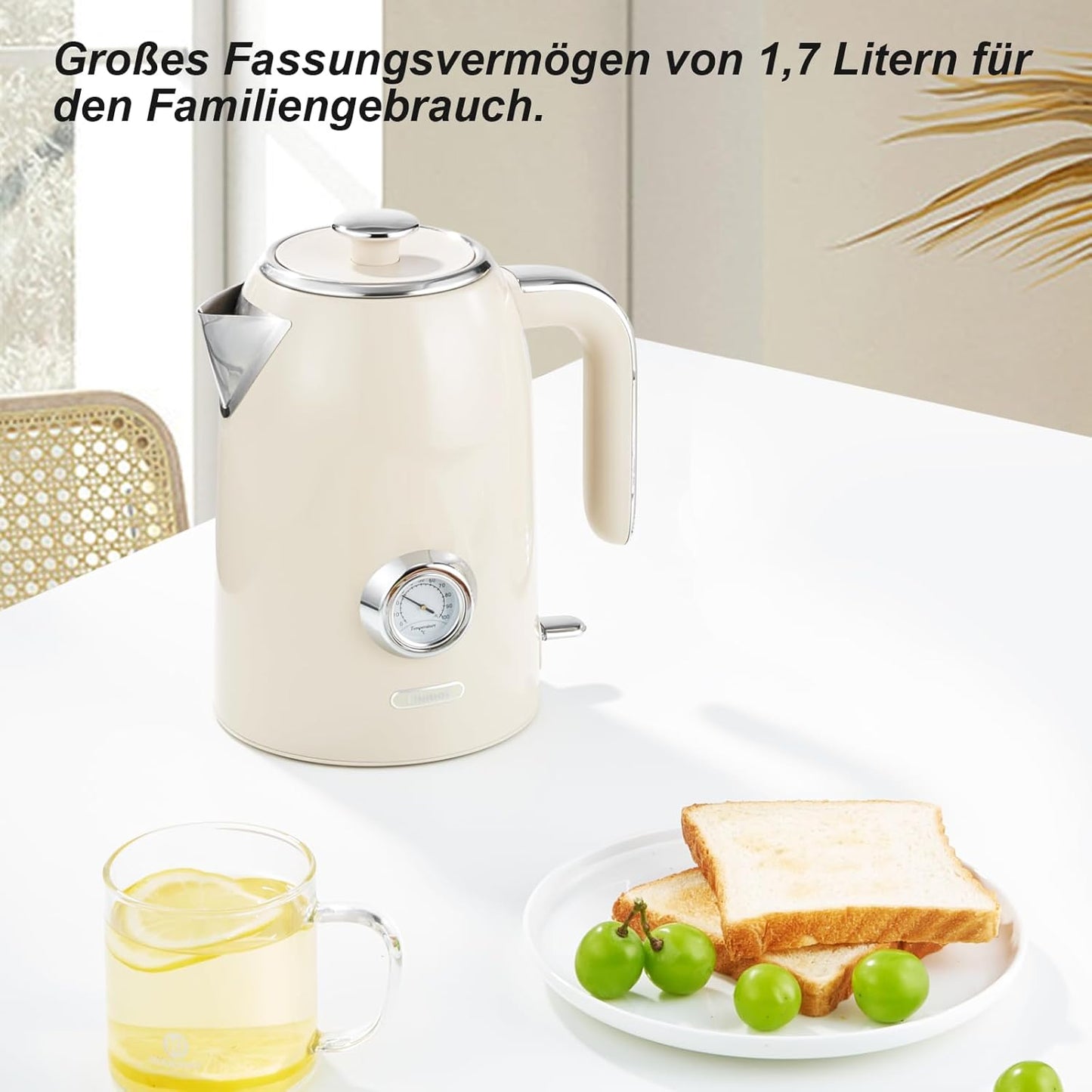 Retro Wasserkocher mit Temperaturanzeige, Vintage Creme