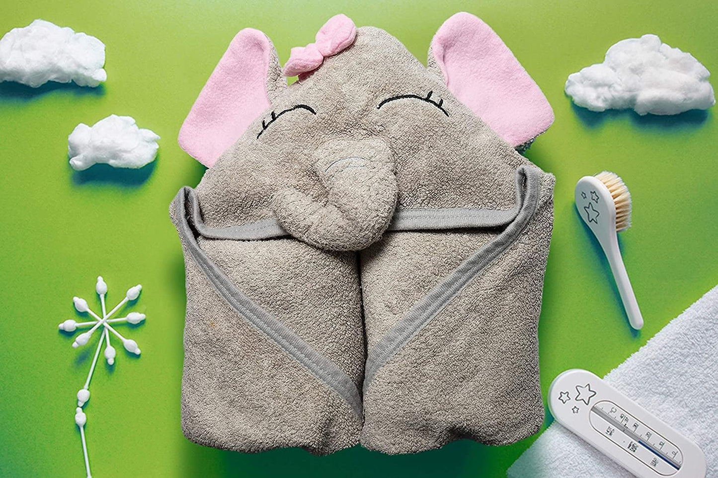 Baby-Kapuzenhandtuch-Set rosa Elefant mit Kapuze und Waschlappen, Rosa Elefant