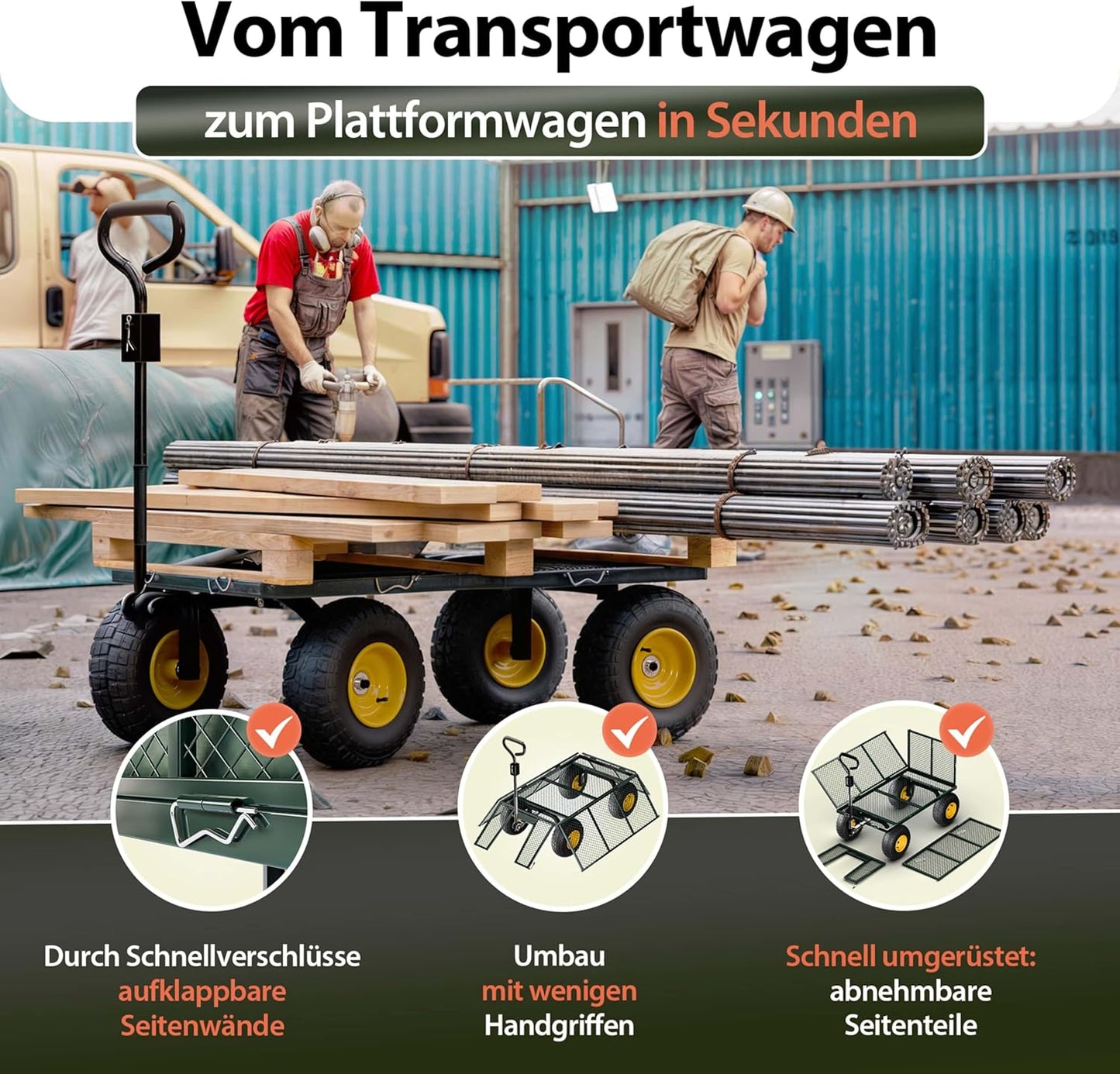 Klappbarer Bollerwagen mit 550kg Tragkraft