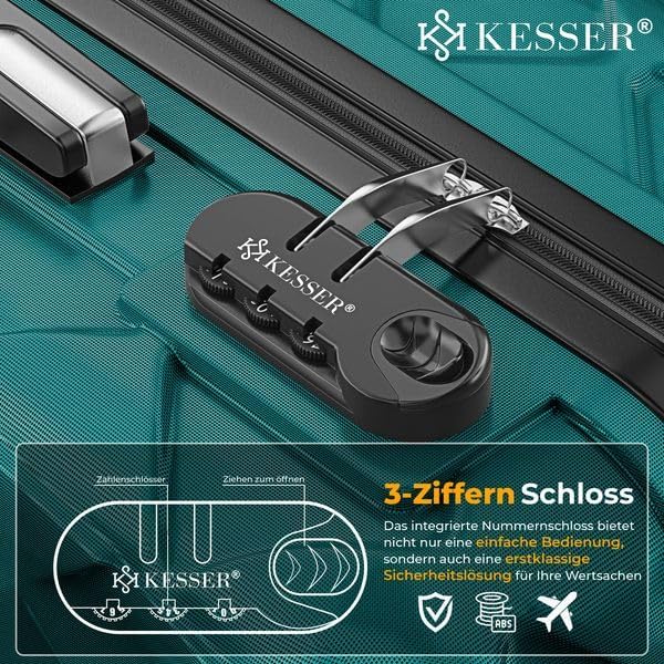 Reisekoffer-Set (3-teilig) mit Zahlenschloss & Zubehör, Petrol Teal