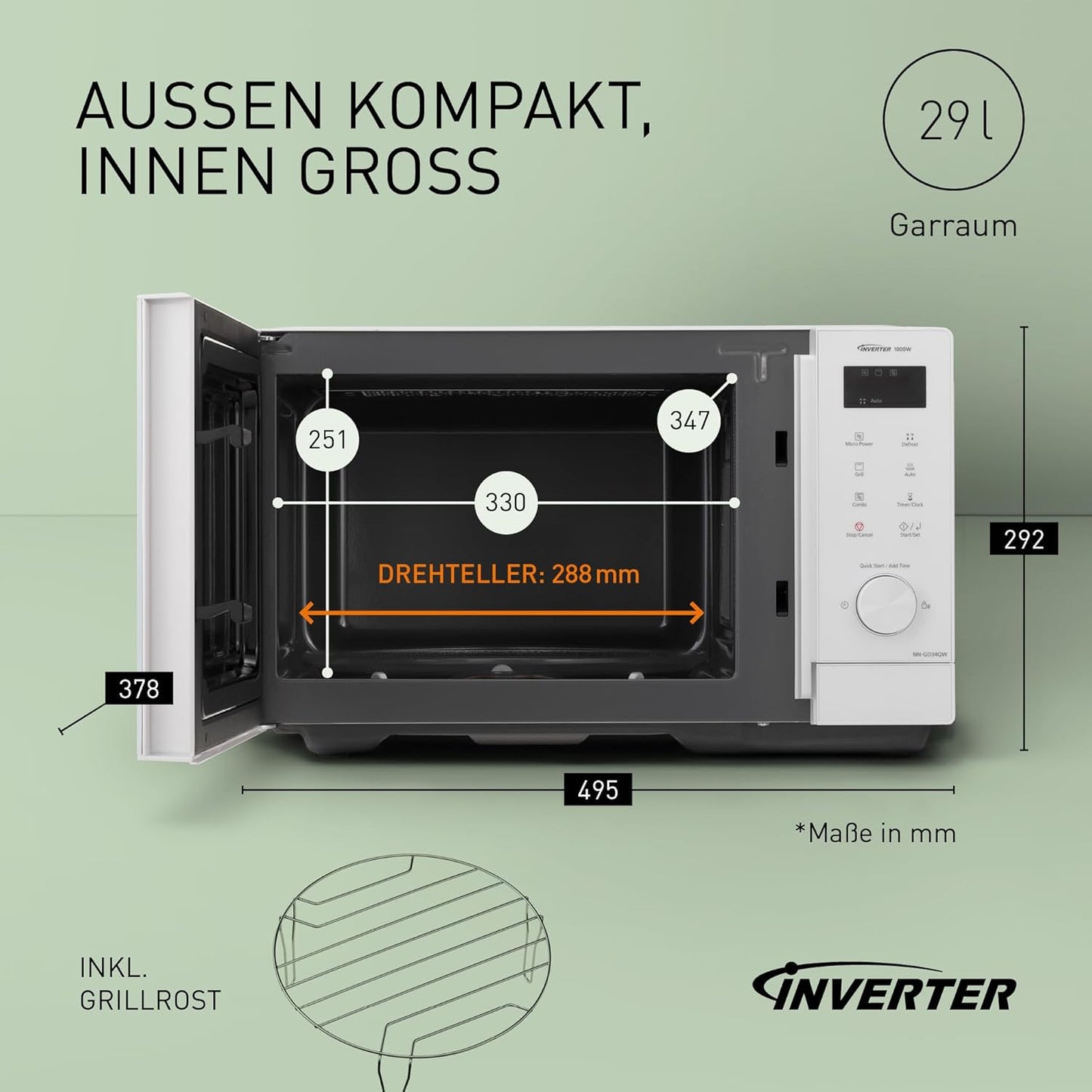 Mikrowelle NN GD 34, ohne Dampfgarzubehör Mit Grillfunktion Weiß