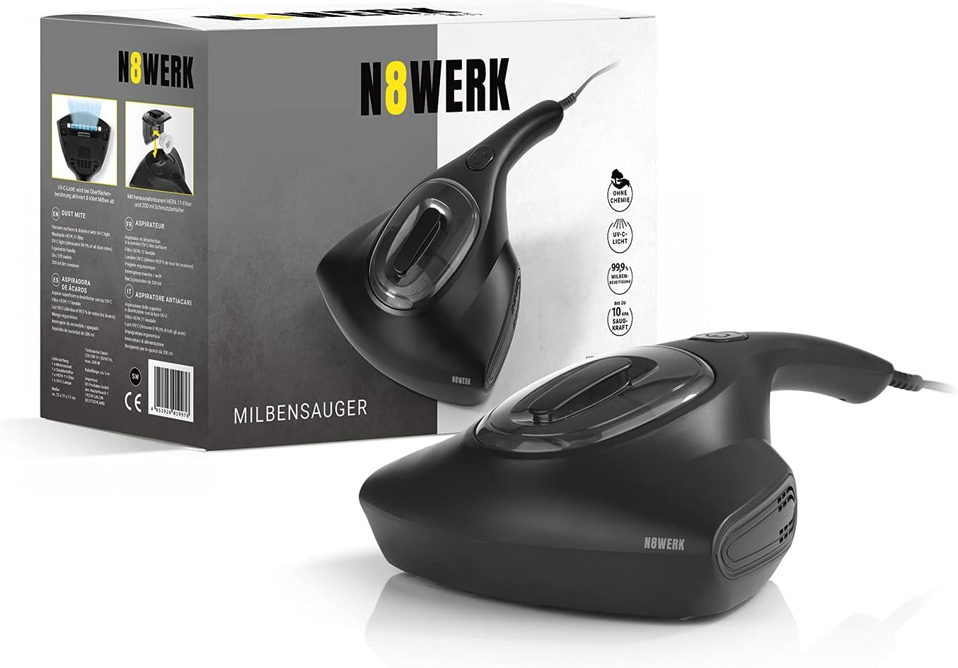Milben-Handstaubsauger mit UV-C-Licht 300W, Midnight Black