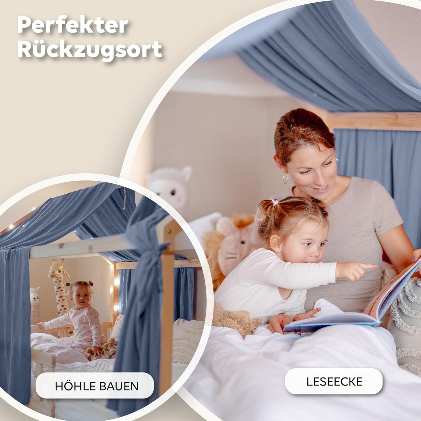 Betthimmel-Set für Hausbetten, Blau H135 x B270 cm (2er Pack)