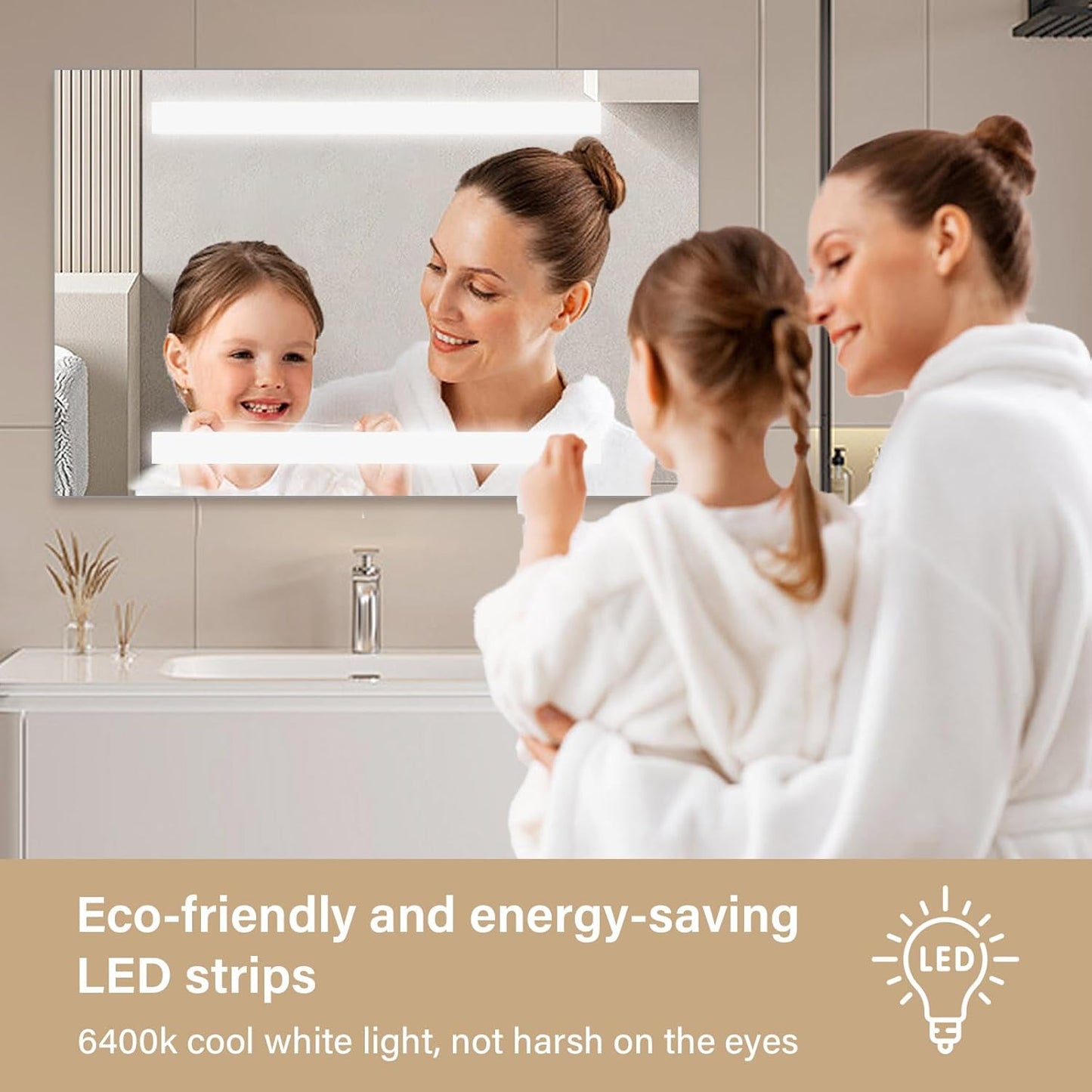 LED-Badezimmerspiegel mit Knopfschalter, 45 x 60 cm, 60L x 45B cm Zwei Mattierte Kanten - Ohne Bluetooth