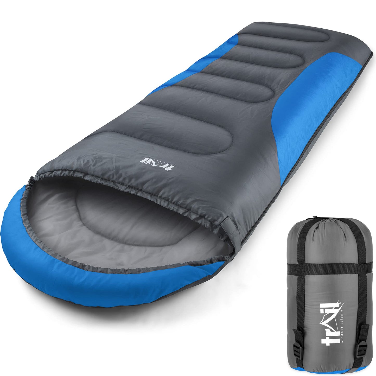 Trail-Alpin-Schlafsack mit Kapuze, Blau - 3 Jahreszeiten