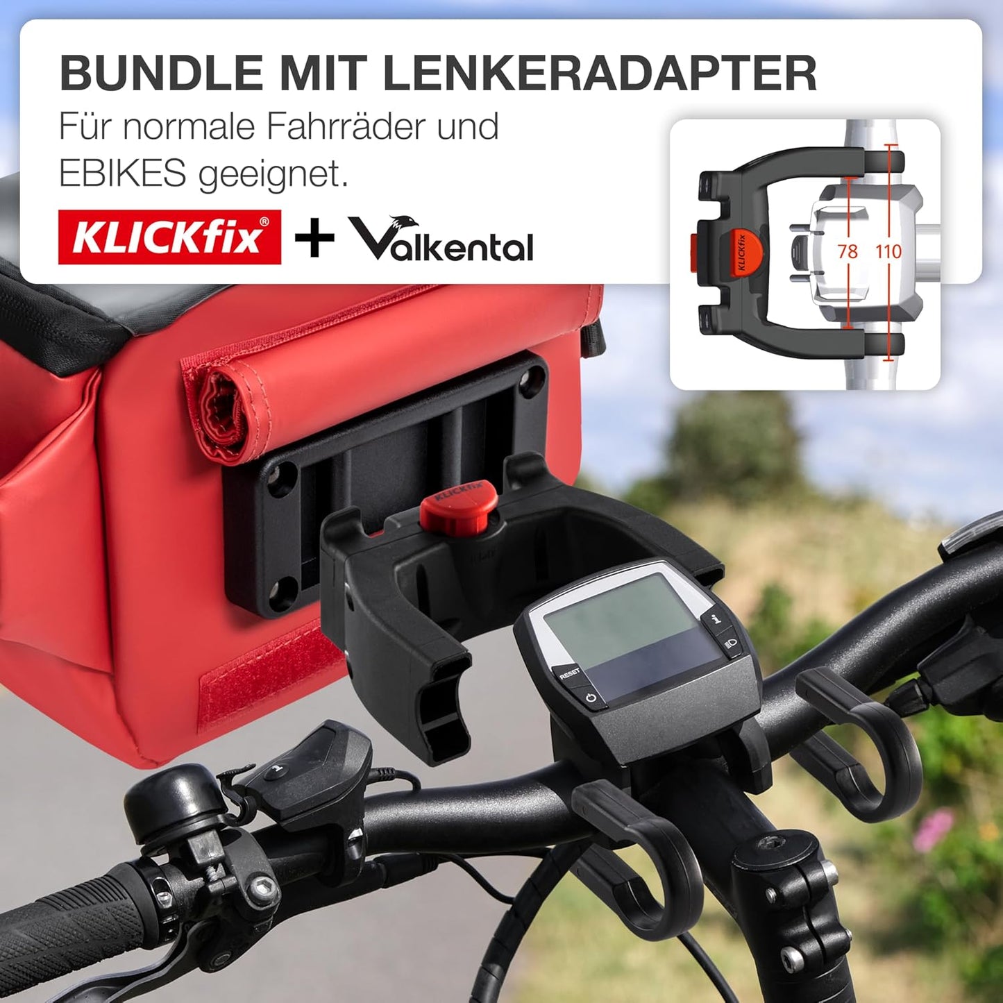 Wasserfeste Lenkertasche mit Handyfach und Reflektor, Rotreflective Adapter