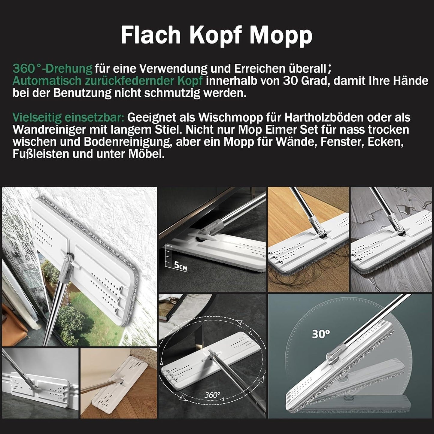 Mopp und Eimer Bodenreinigungssystem mit 5 Pads, Mittlere Eimer #13 + Griff + 5 Pads