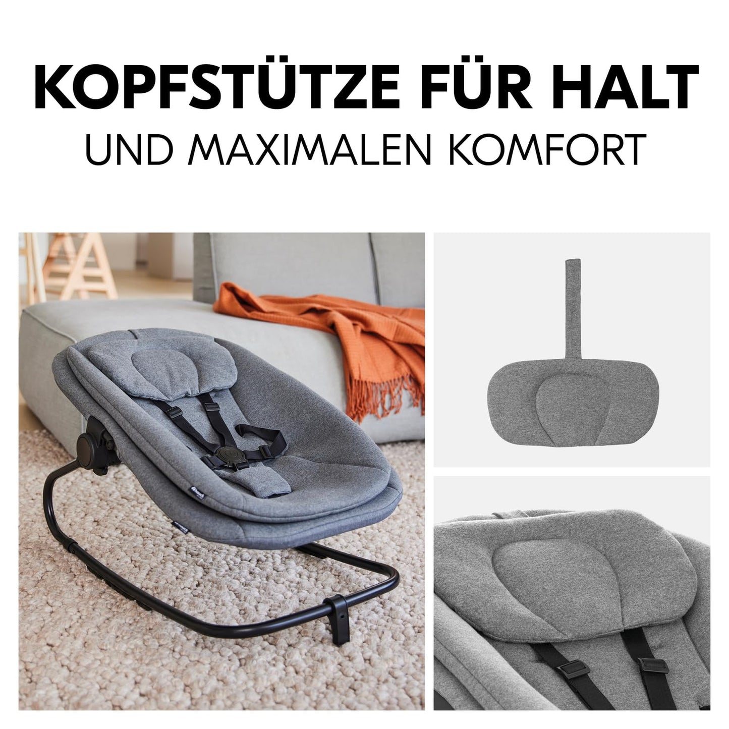 Babywippe für Holzhochstuhl, Dark Grey Melange 5-Punkt-Gurt Single