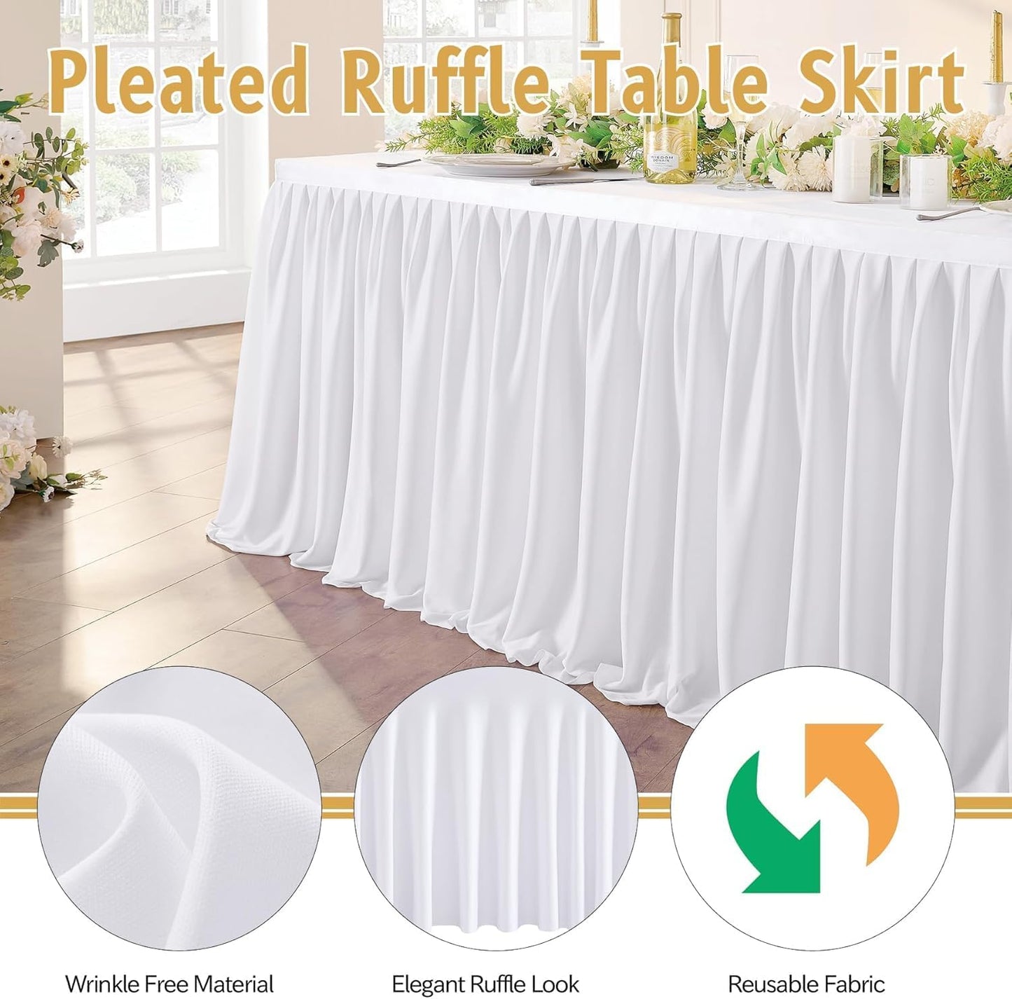 Faltenfreier Tischrock für Bankett & Hochzeit, Weiß L427cm×H76cm