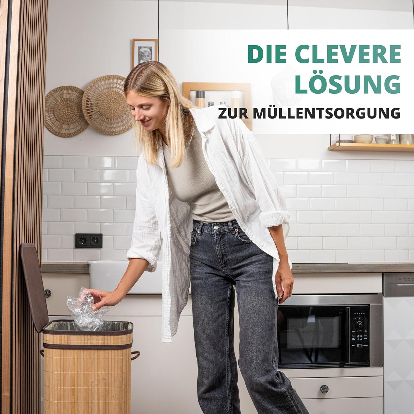 Müllsackständer für gelbe Säcke, Bambus / Dunkelbraun