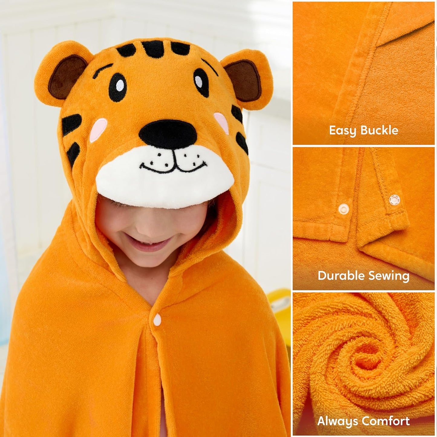 Tiger-Badeponcho Kinder Kapuzenhandtuch (76x127 cm), Gelb
