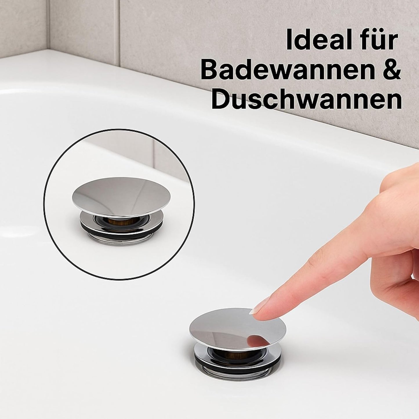 Ablaufgarnitur für Badewanne/Duschwanne Click Clack Ventil, Small Cap
