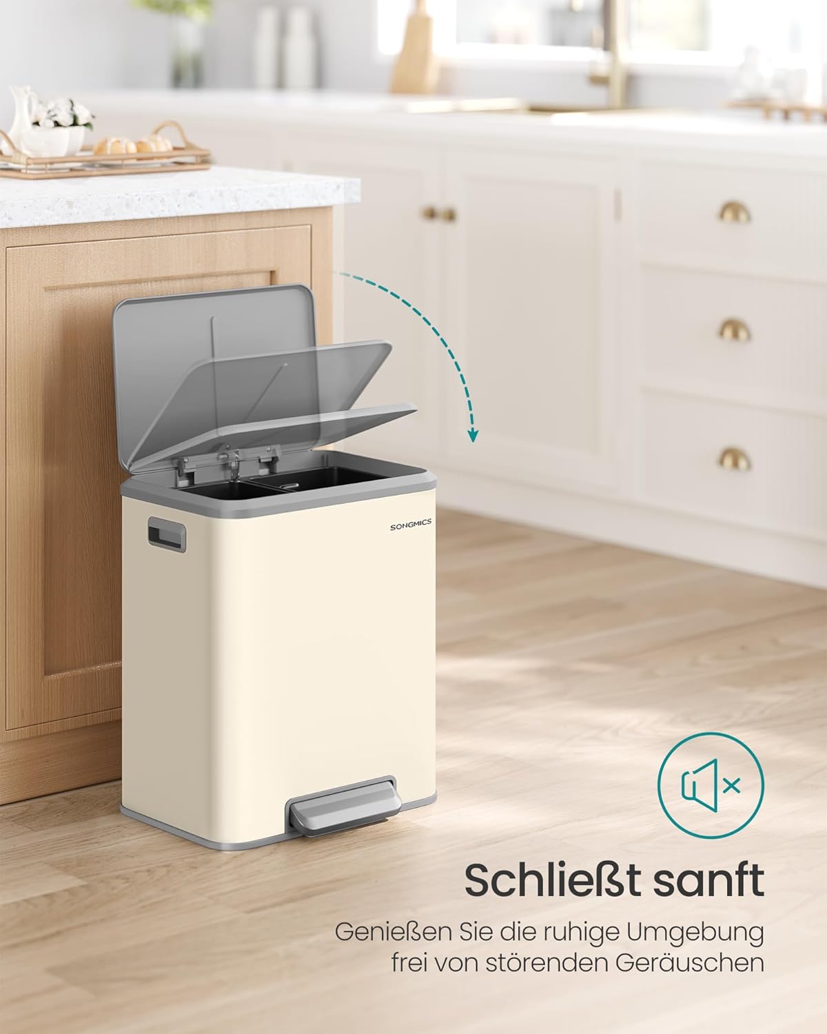 Mülltrennsystem mit Softclose-Deckel, sandbeige