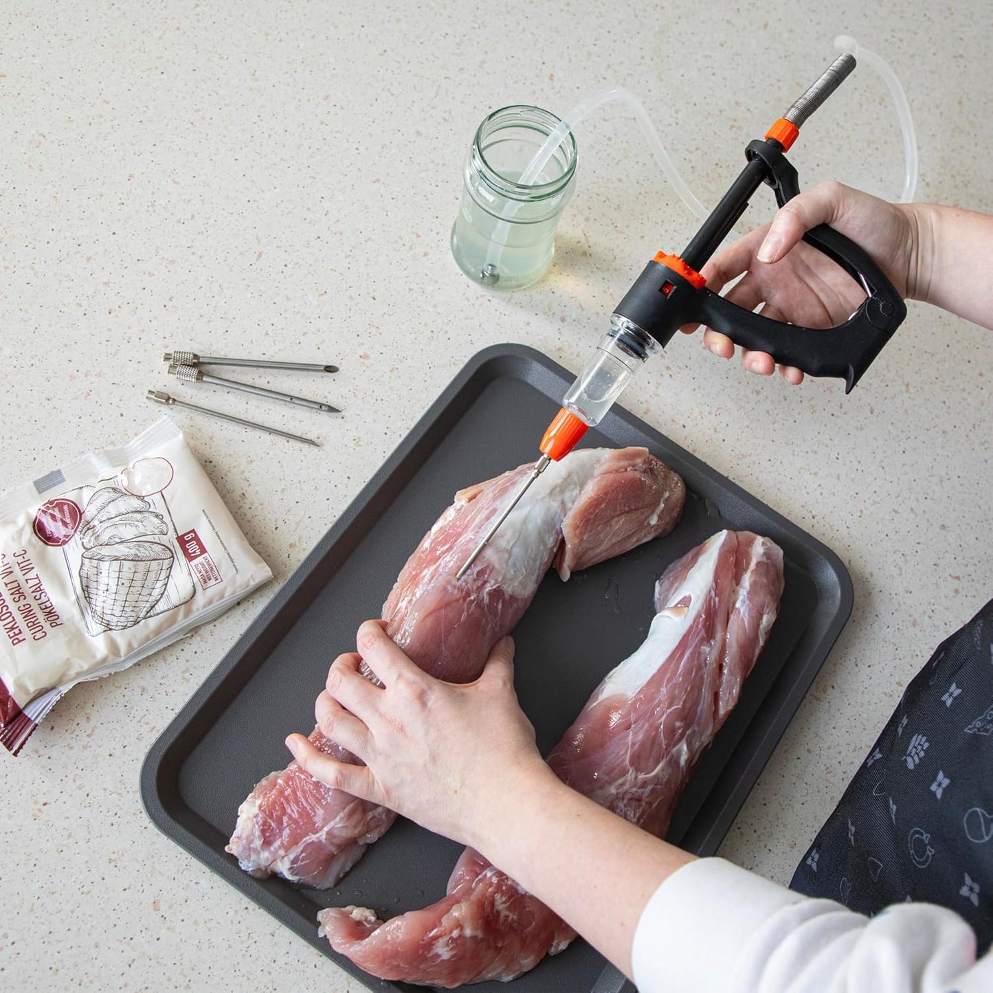 Halbautomatische Bratenspritze mit Nadel Set & Schlauch