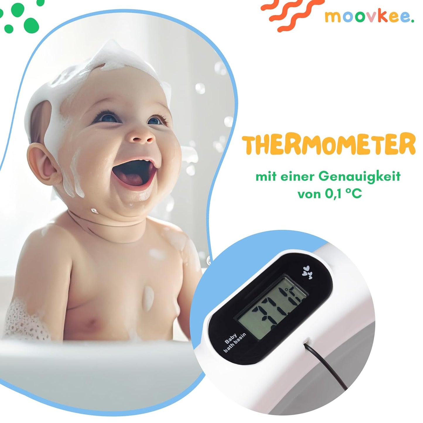 Faltbare Babybadewanne mit Thermometer und Sitz, Grau ohne Ständer mit Badesitz