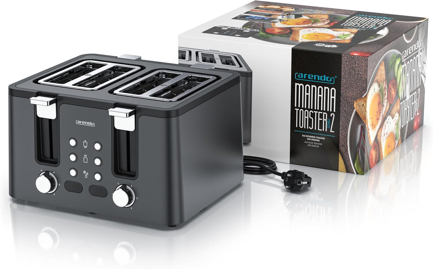 Toaster Manana X2 mit 4 Scheiben und Brötchenaufsatz, D: Cool Grey