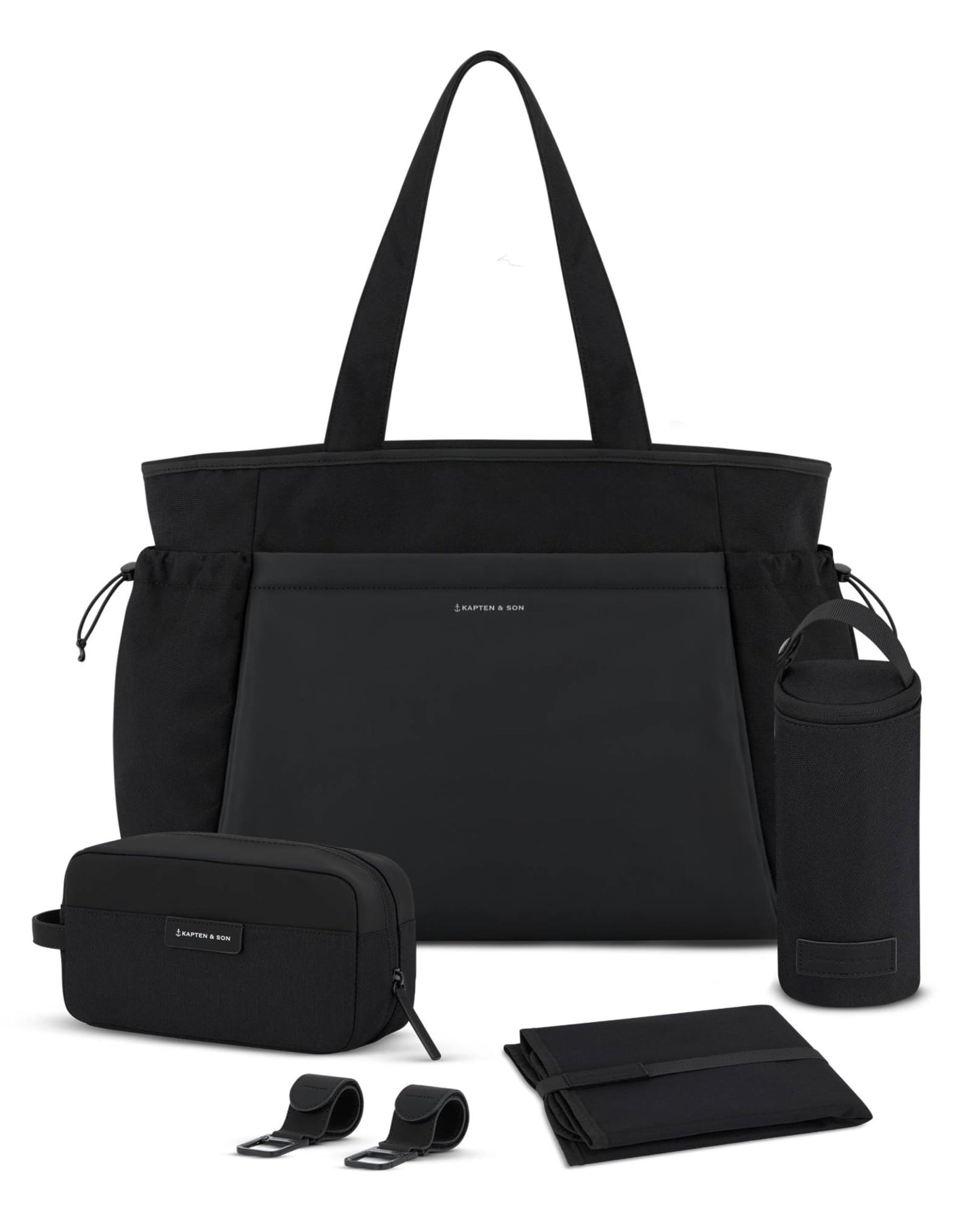 Shopper Wickeltasche mit Kinderwagenbefestigung, All Black 25 L