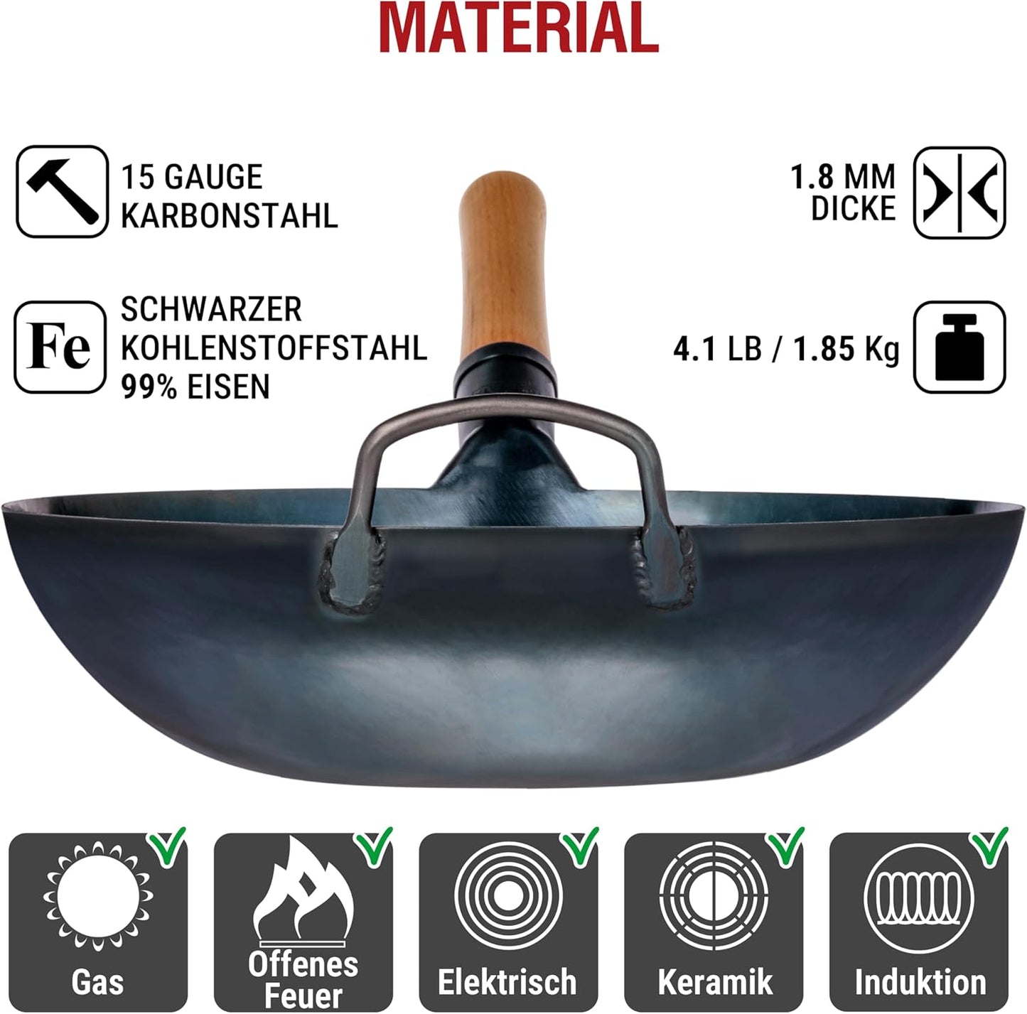 Wok Pfanne, 34 cm Blau