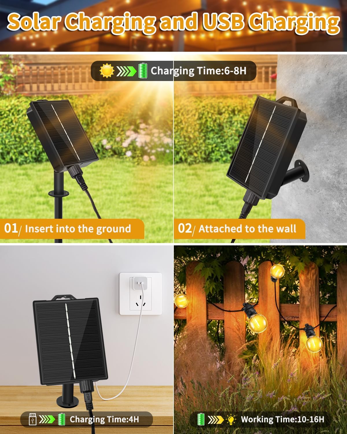 Solar Glühbirnen-Lichterkette mit Fernbedienung, 6M Solar