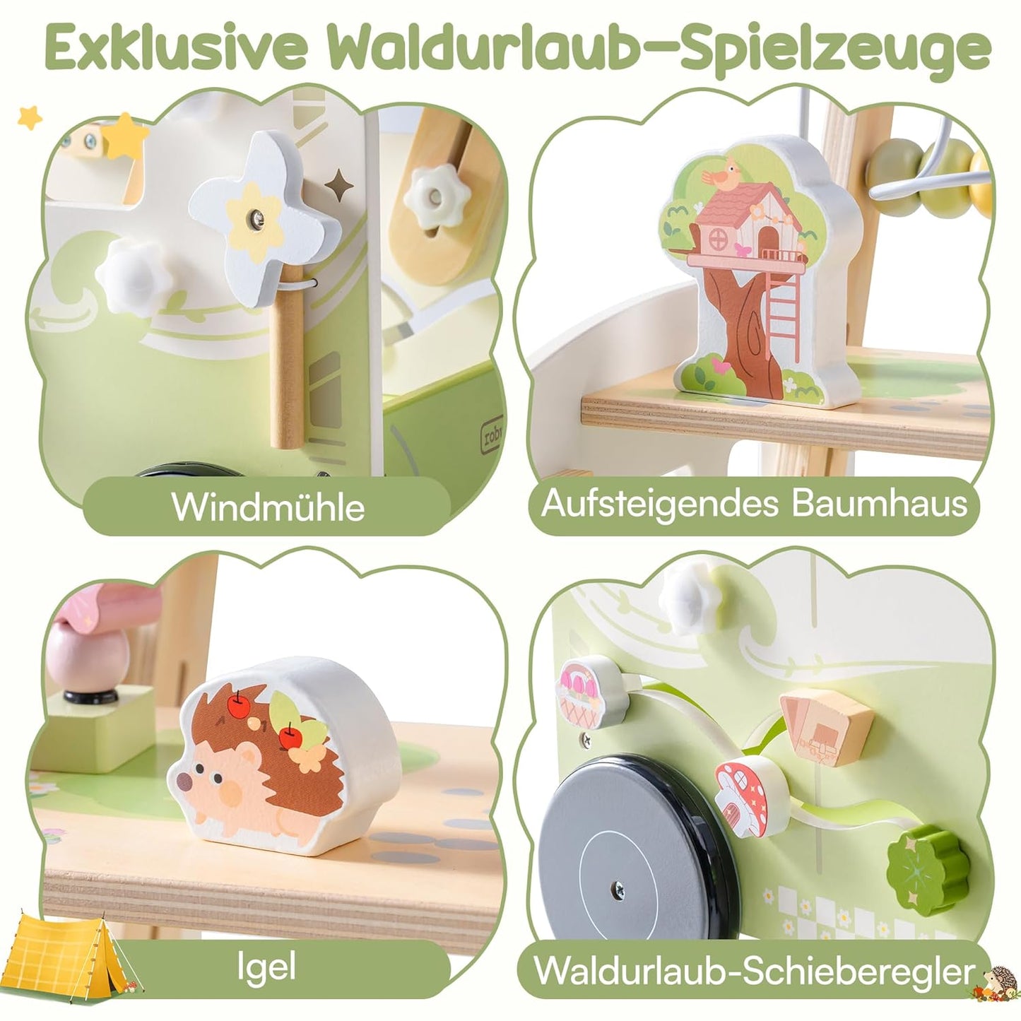 Einstellbarer Baby Lauflernwagen aus Holz, Grün