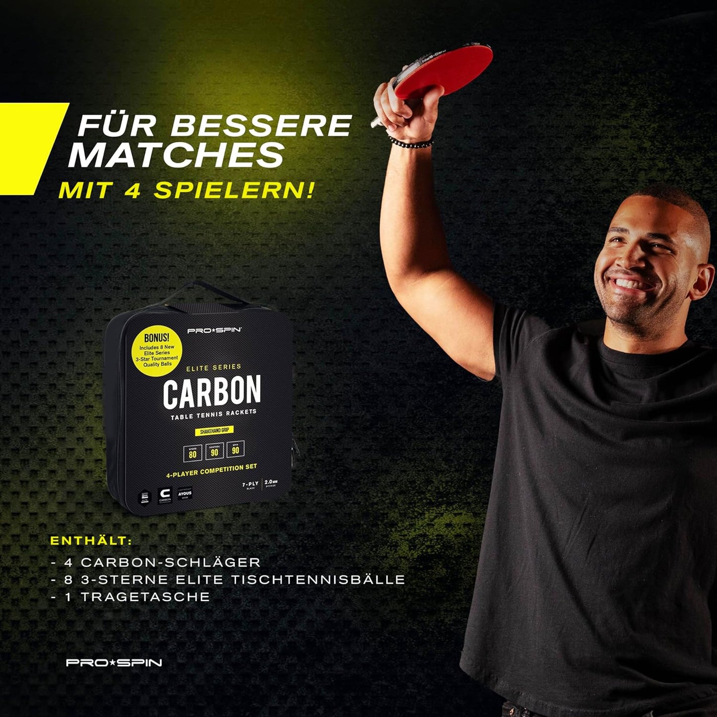 Tischtennisschläger-Set für 4 Spieler, Rot (Set für 4 Spieler)